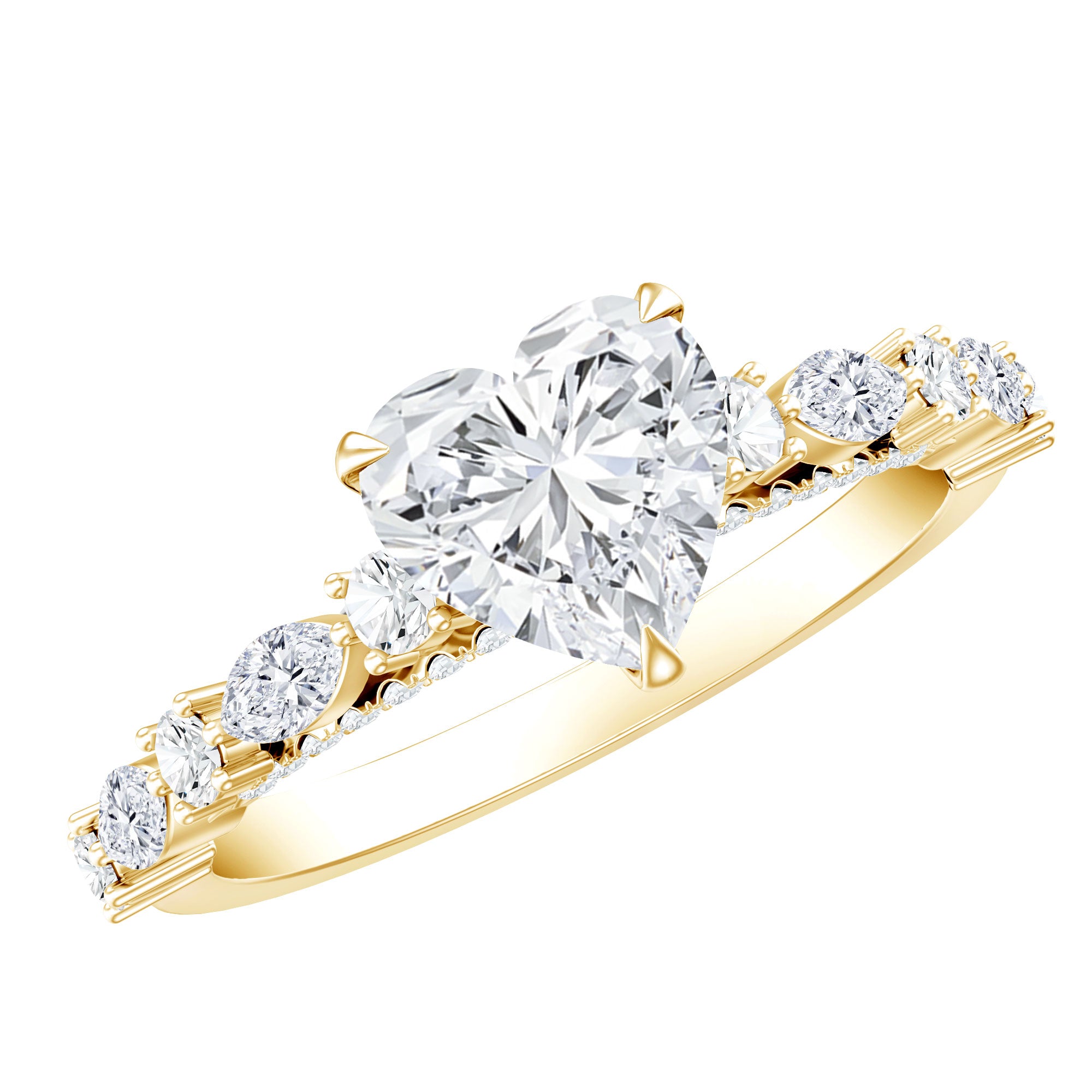 1 Carat Lab Grown Heart Shaped Diamond Designer Engagement Ring IGI Certified Lab - ( E-VS1 ) - Rosec Jewels