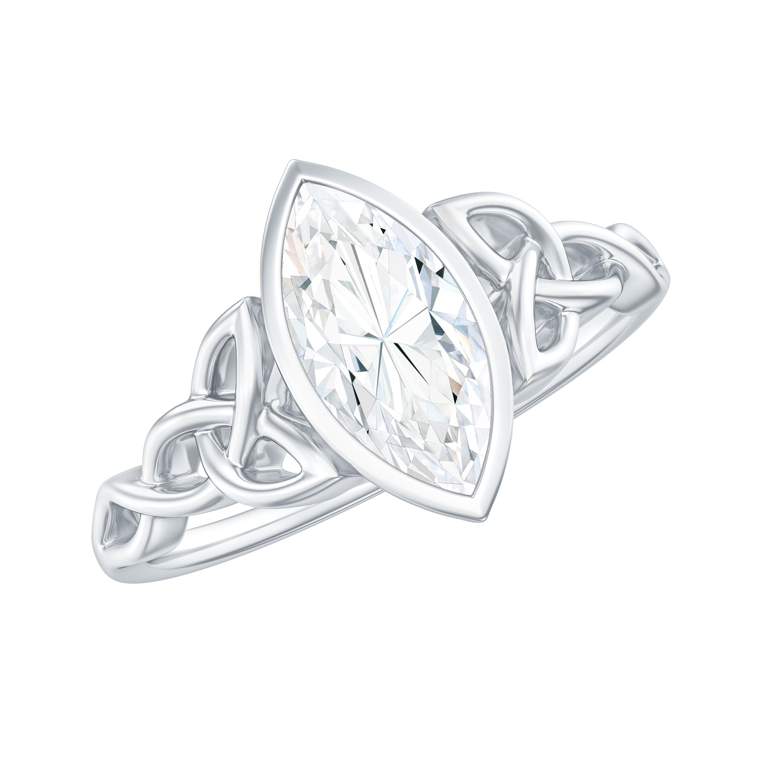 Bezel Set 1 Carat Marquise Lab Created Diamond Celtic Engagement Ring IGI Certified Lab - ( E-VS1 ) - Rosec Jewels