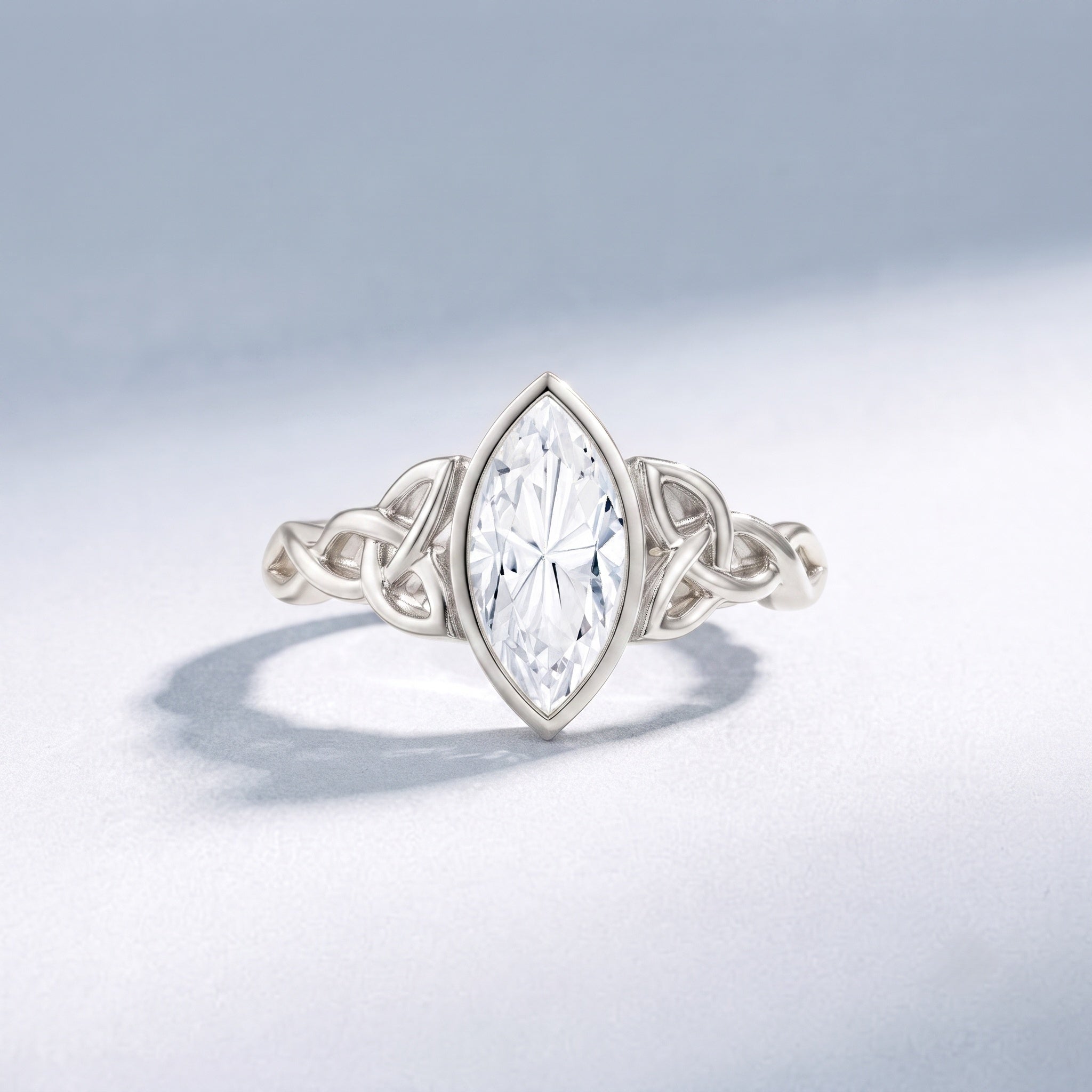 Bezel Set 1 Carat Marquise Lab Created Diamond Celtic Engagement Ring IGI Certified Lab - ( E-VS1 ) - Rosec Jewels