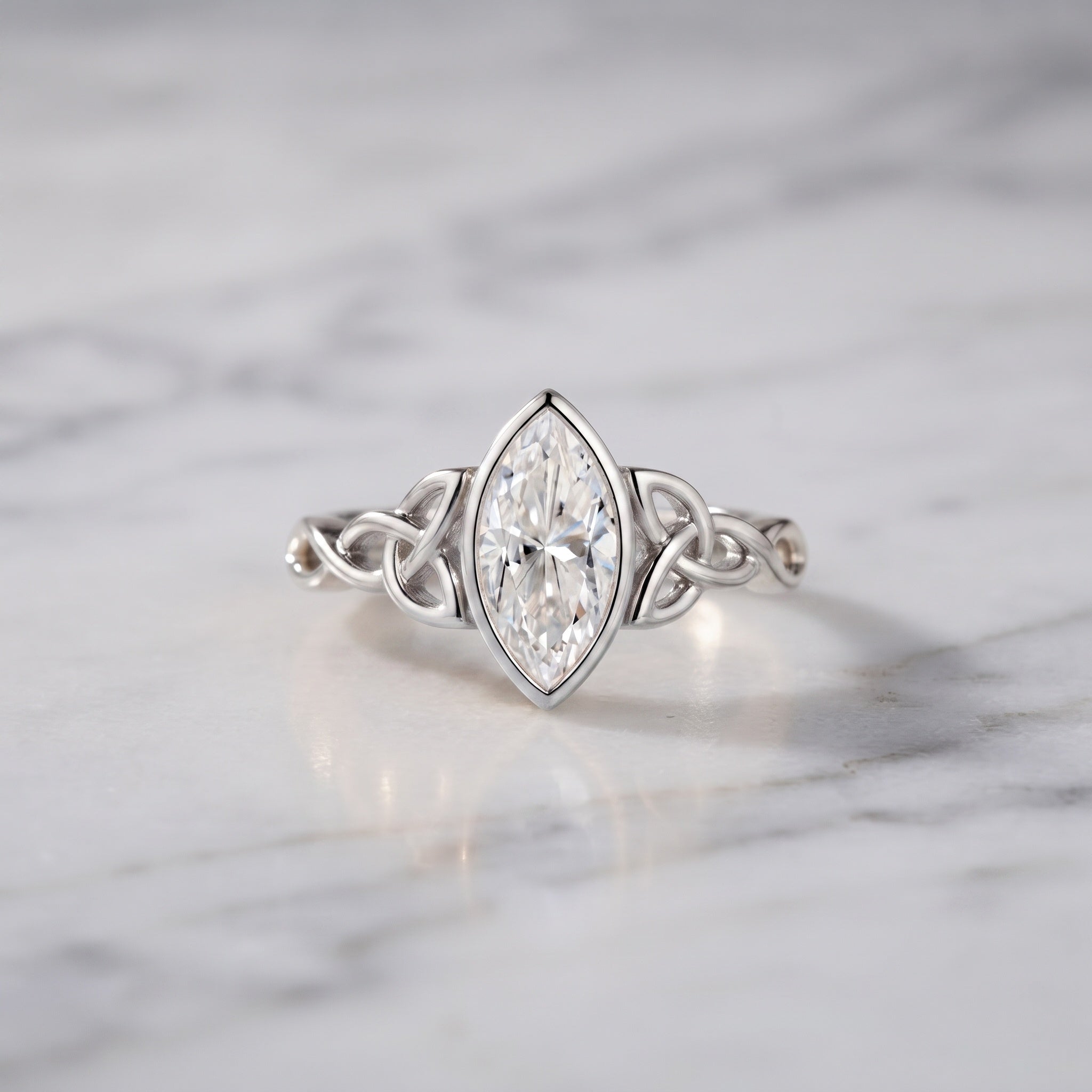 Bezel Set 1 Carat Marquise Lab Created Diamond Celtic Engagement Ring IGI Certified Lab - ( E-VS1 ) - Rosec Jewels