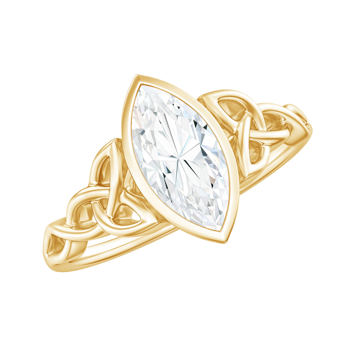 Bezel Set 1 Carat Marquise Lab Created Diamond Celtic Engagement Ring IGI Certified Lab - ( E-VS1 ) - Rosec Jewels