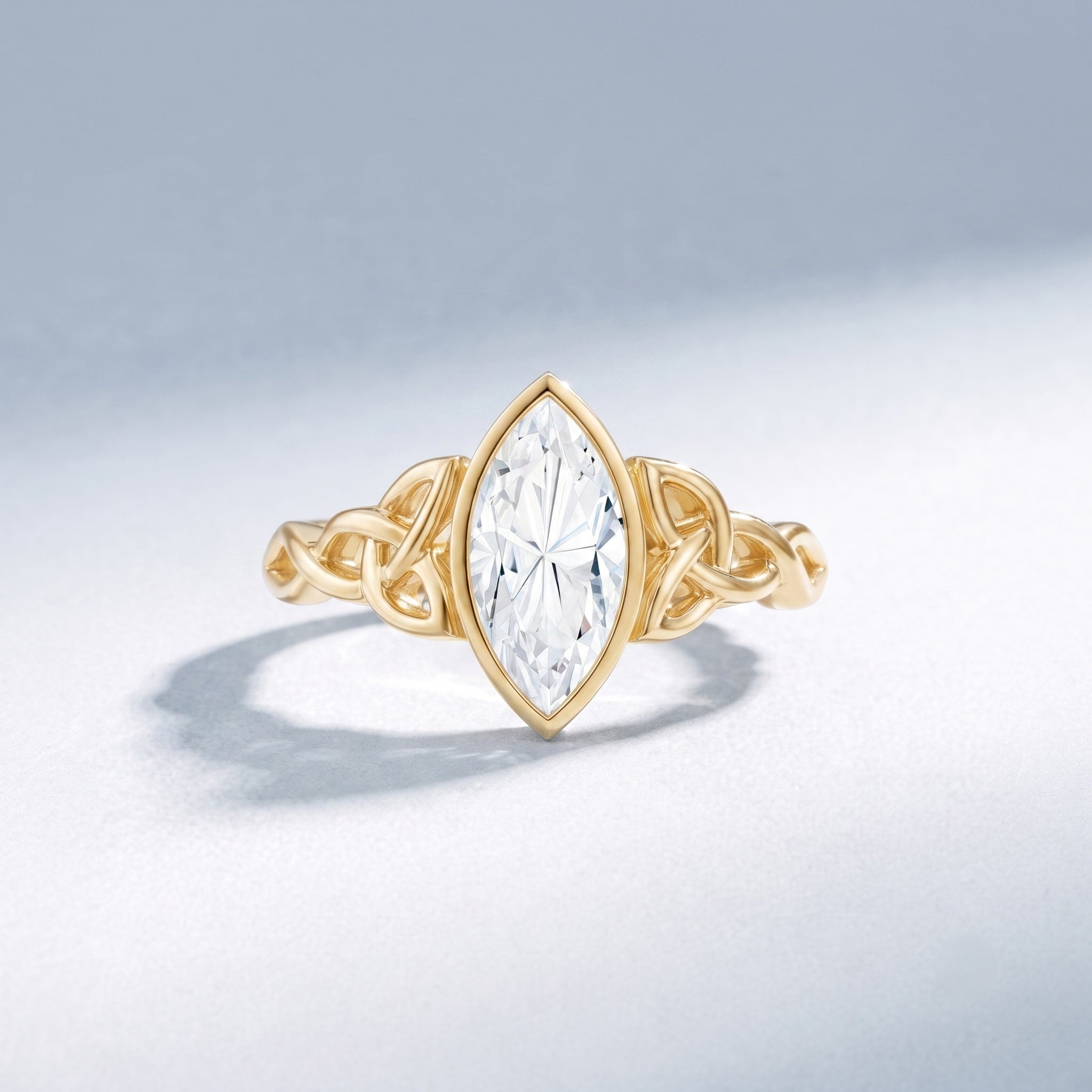 Bezel Set 1 Carat Marquise Lab Created Diamond Celtic Engagement Ring IGI Certified Lab - ( E-VS1 ) - Rosec Jewels