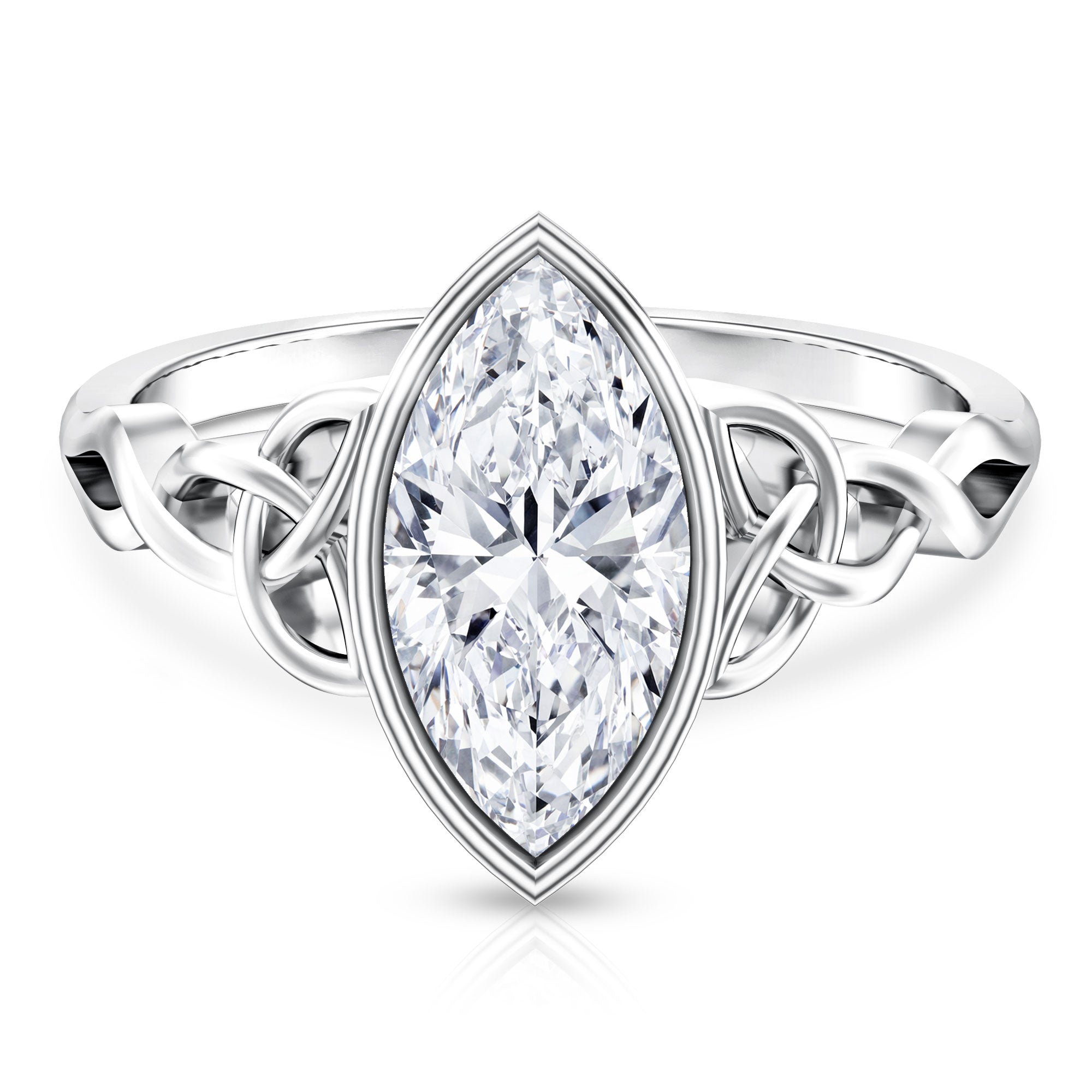 Solitaire Marquise Cut 2 Carat Lab Grown Diamond Celtic Engagement Ring IGI Certified Lab - ( E-VS1 ) - Rosec Jewels