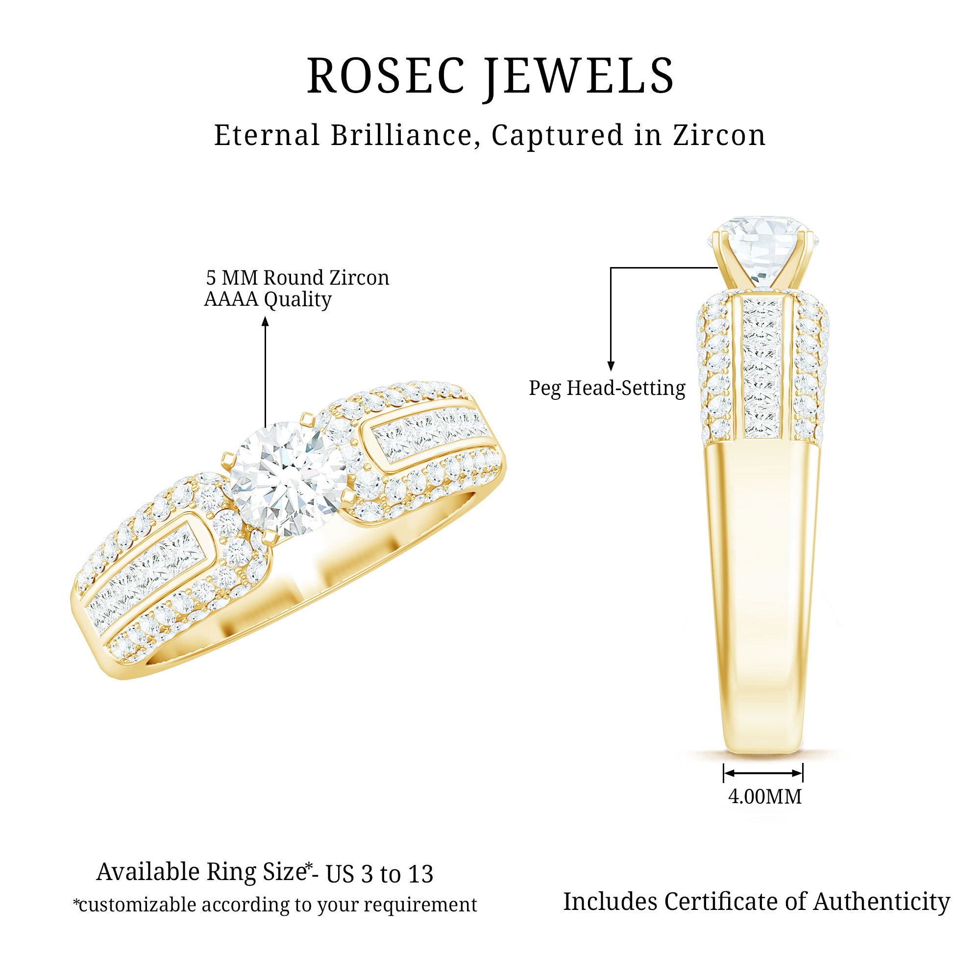 Rosec Jewels-1.75 CT Cubic Zircon Statement Engagement Ring