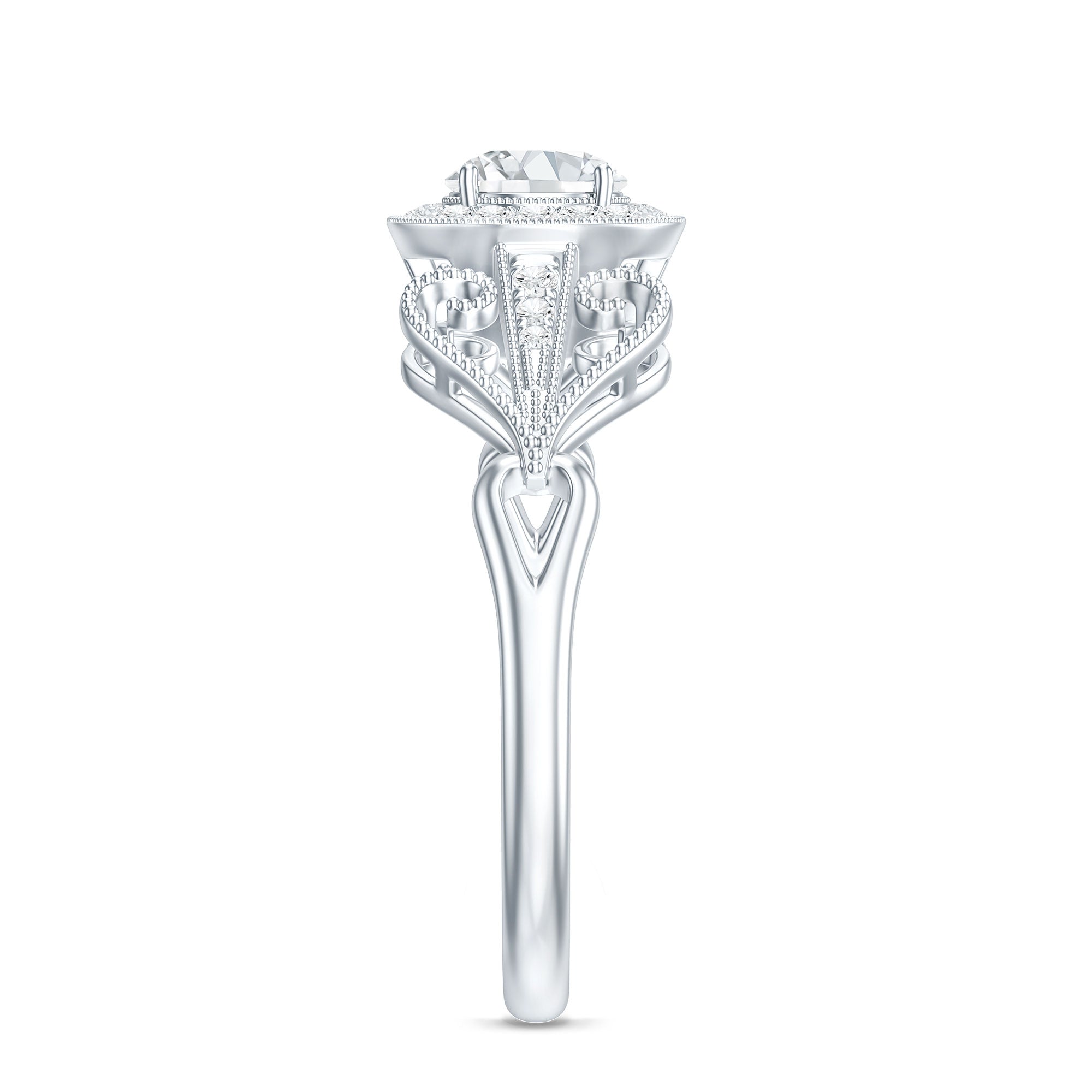 3/4 CT Statement Zircon Engagement Ring with Beaded Details AAAA - Rosec Jewels