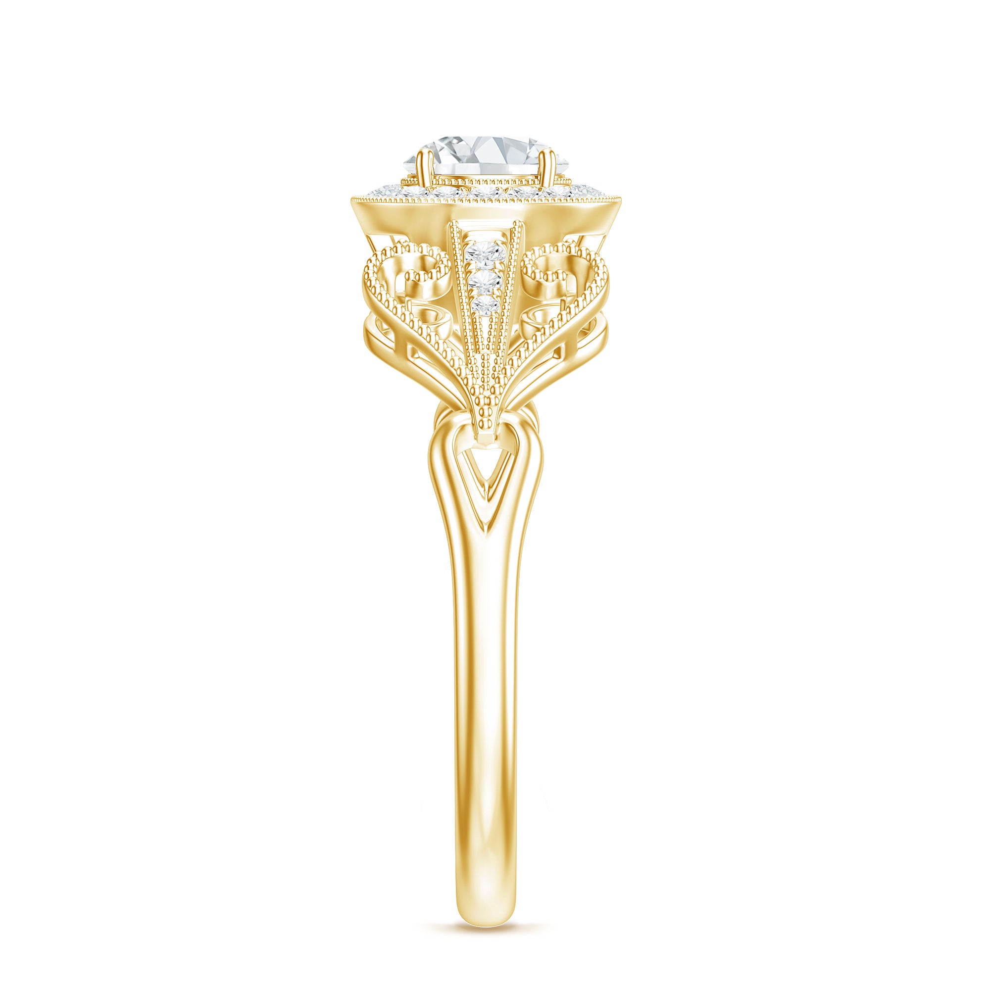 3/4 CT Statement Zircon Engagement Ring with Beaded Details AAAA - Rosec Jewels