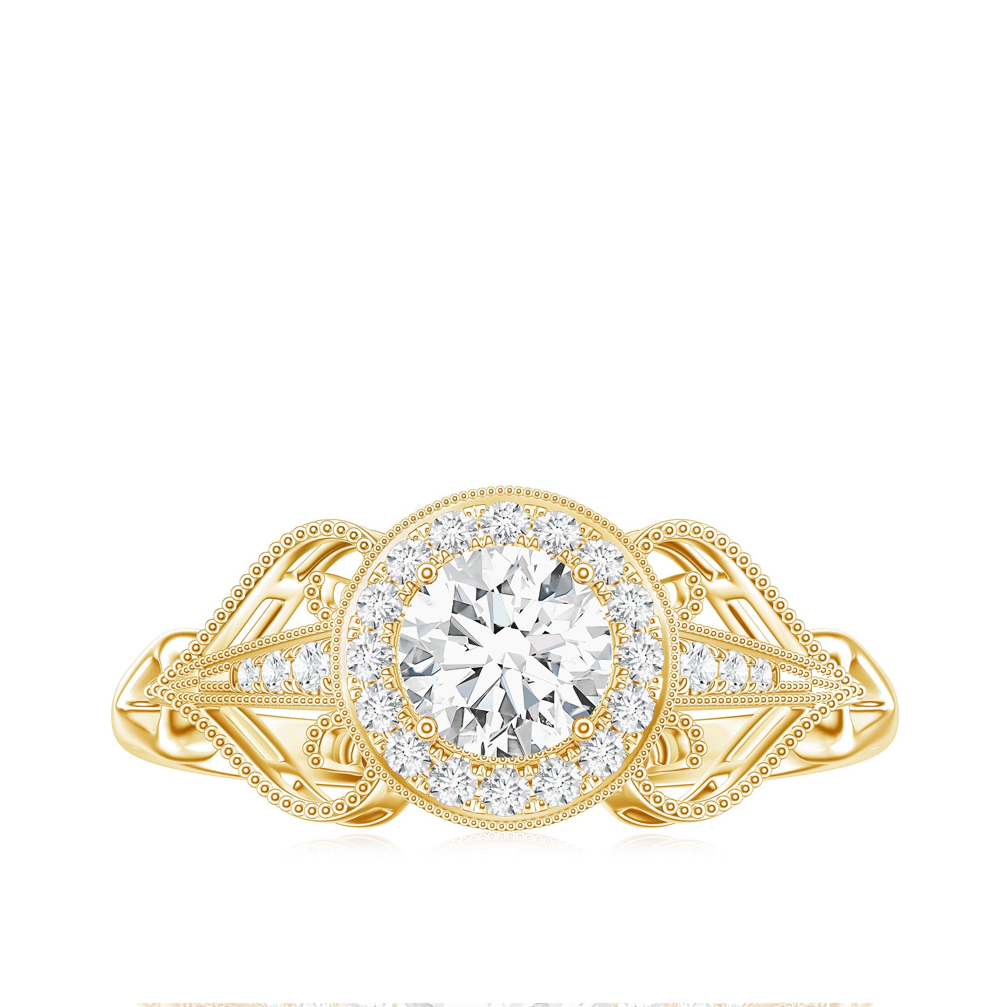 3/4 CT Statement Zircon Engagement Ring with Beaded Details AAAA - Rosec Jewels