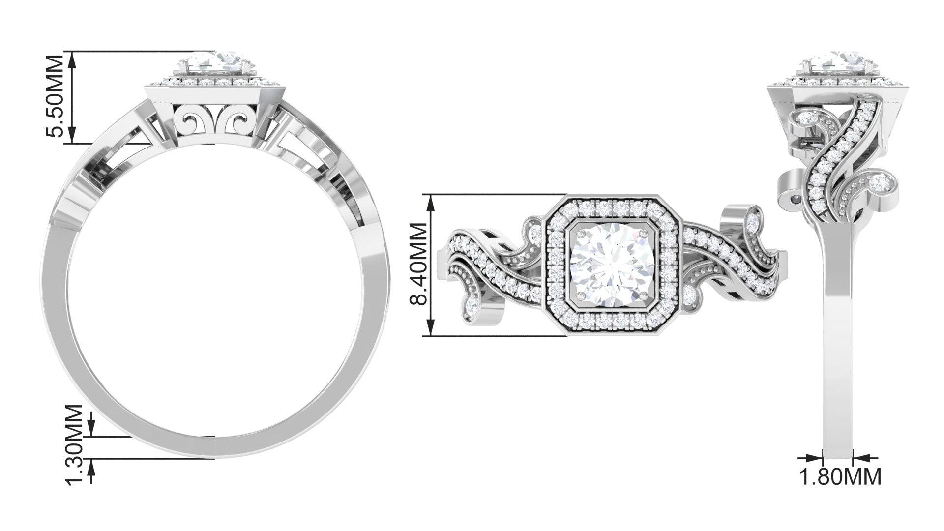 0.75 CT Zircon Engagement Ring AAAA - Rosec Jewels