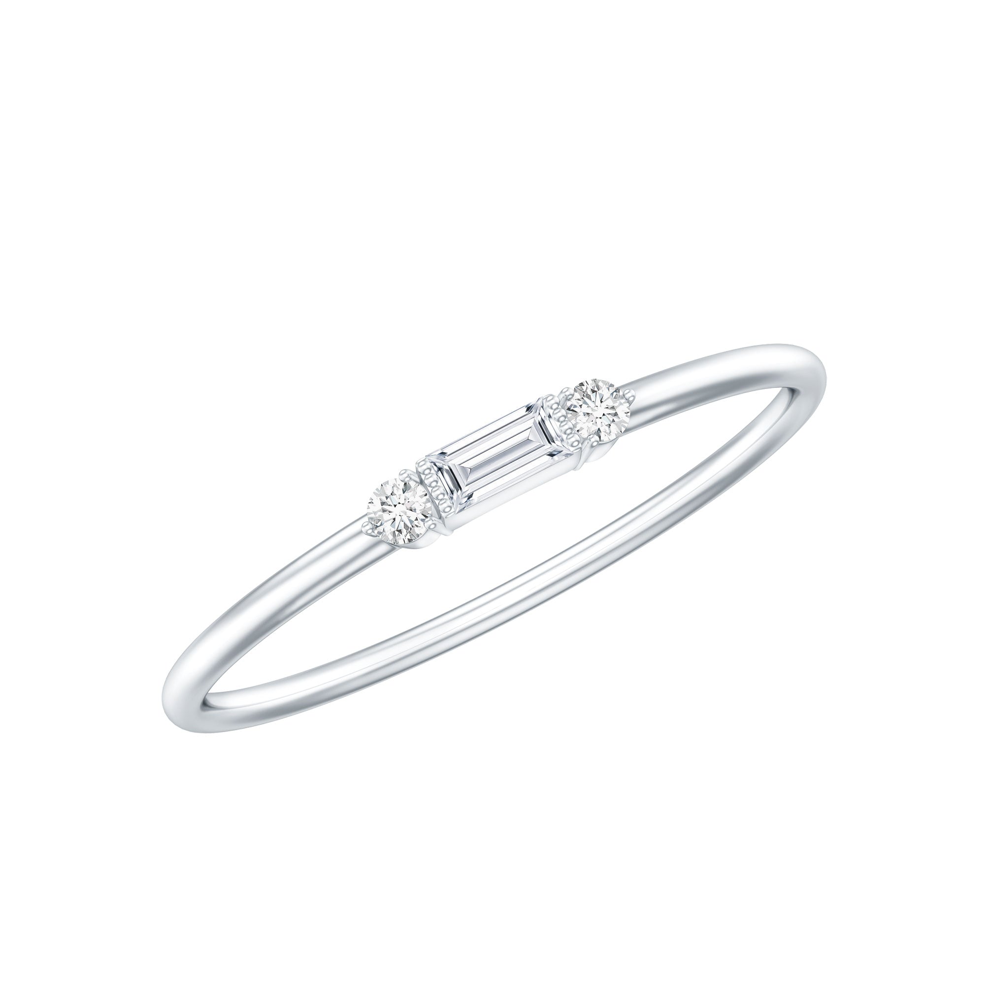 Minimalist Baguette and Round Diamond Promise Ring Natural - ( HI-SI ) - Rosec Jewels