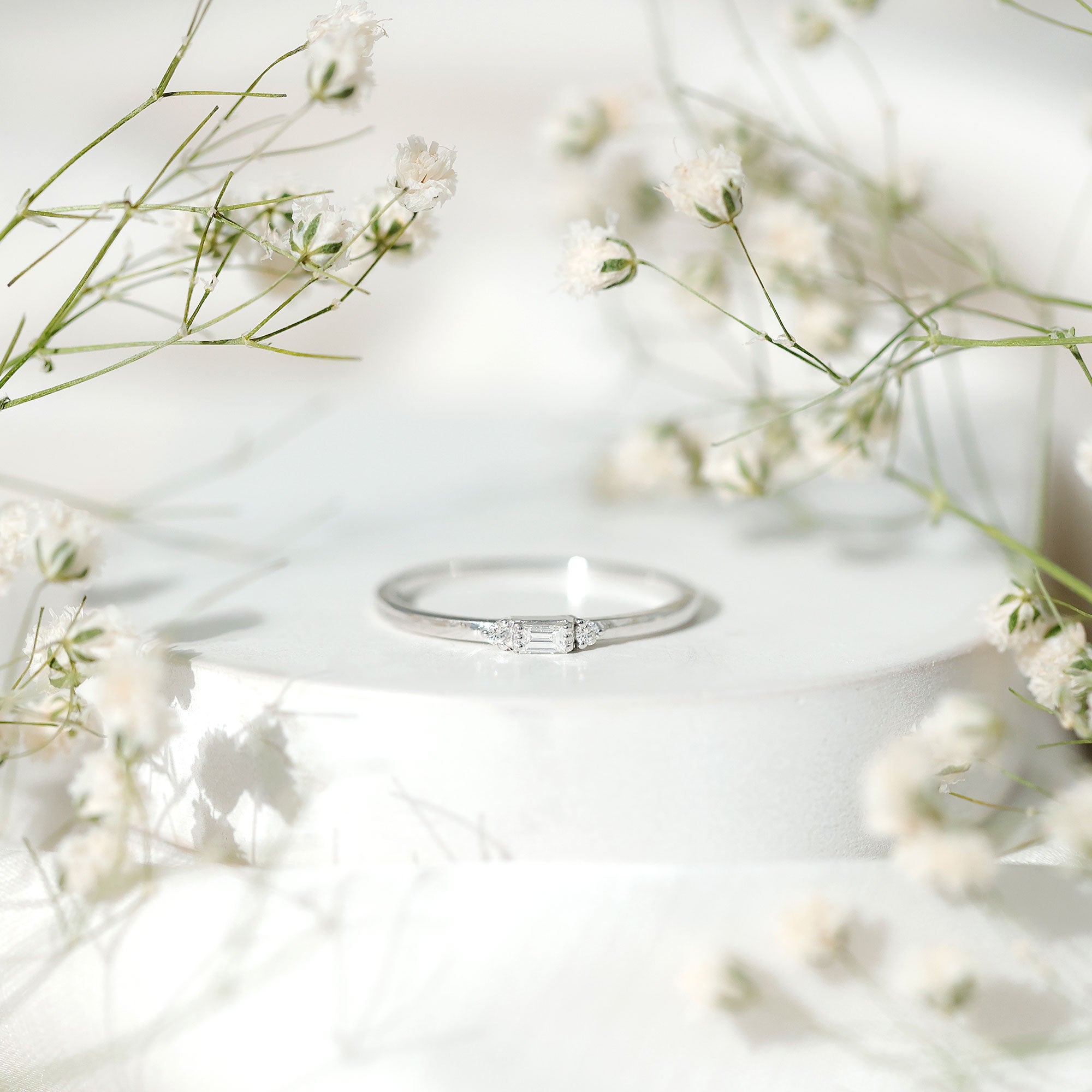 Minimalist Baguette and Round Diamond Promise Ring Natural - ( HI-SI ) - Rosec Jewels