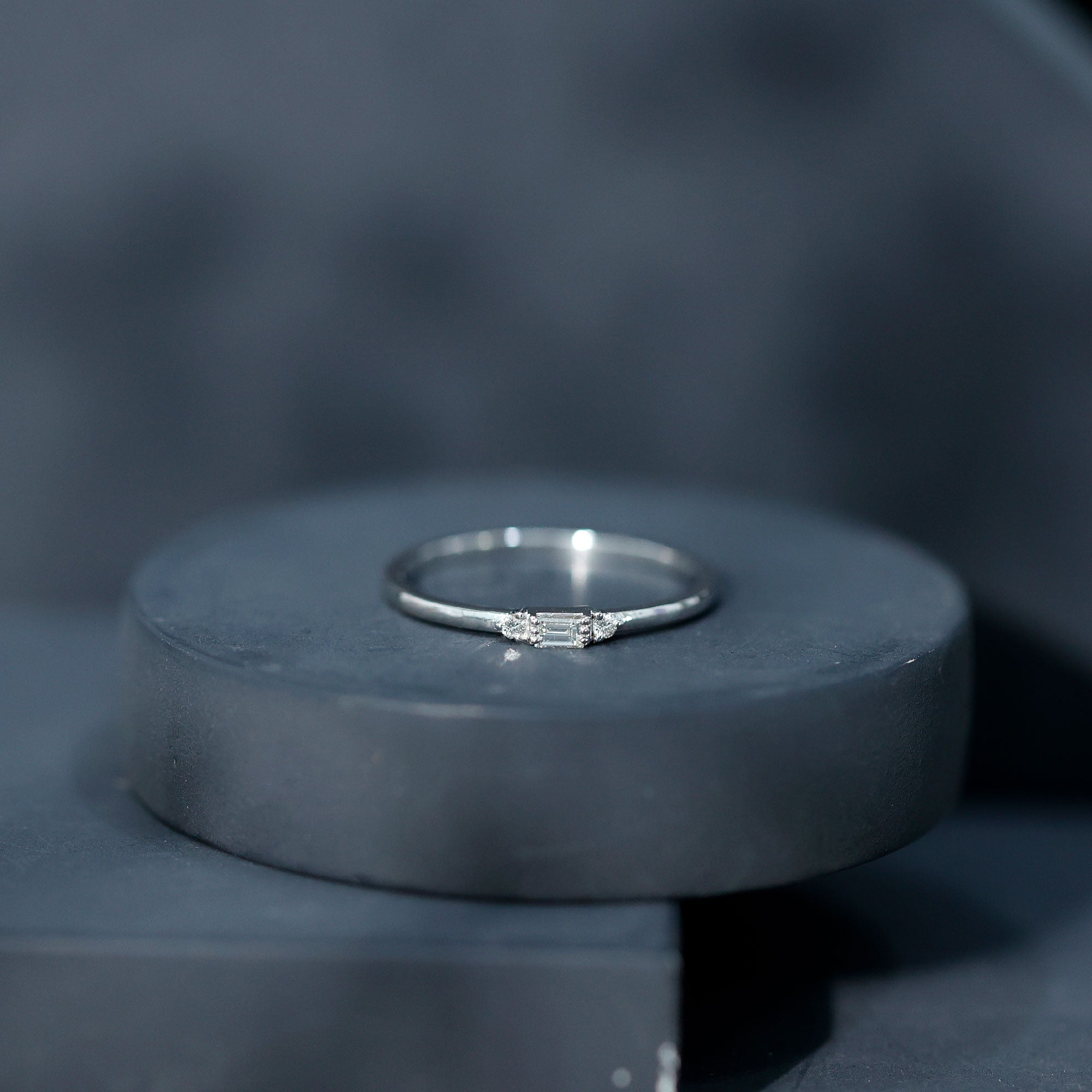 Minimalist Baguette and Round Diamond Promise Ring Natural - ( HI-SI ) - Rosec Jewels