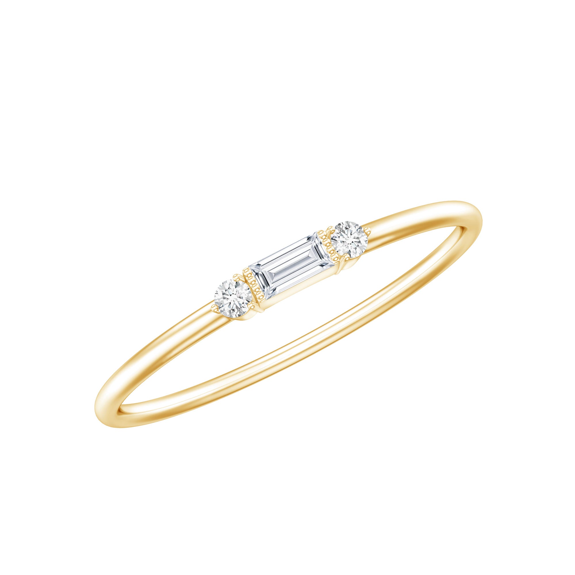 Minimalist Baguette and Round Diamond Promise Ring Natural - ( HI-SI ) - Rosec Jewels