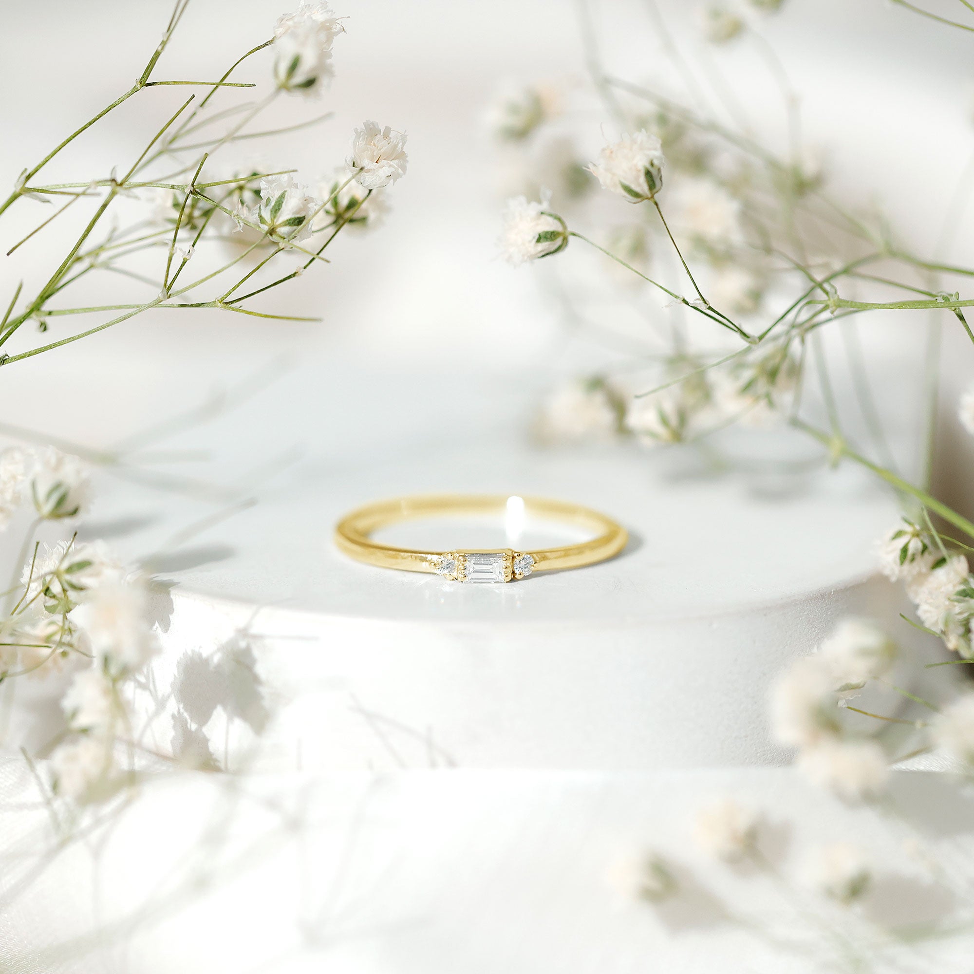 Minimalist Baguette and Round Diamond Promise Ring Natural - ( HI-SI ) - Rosec Jewels
