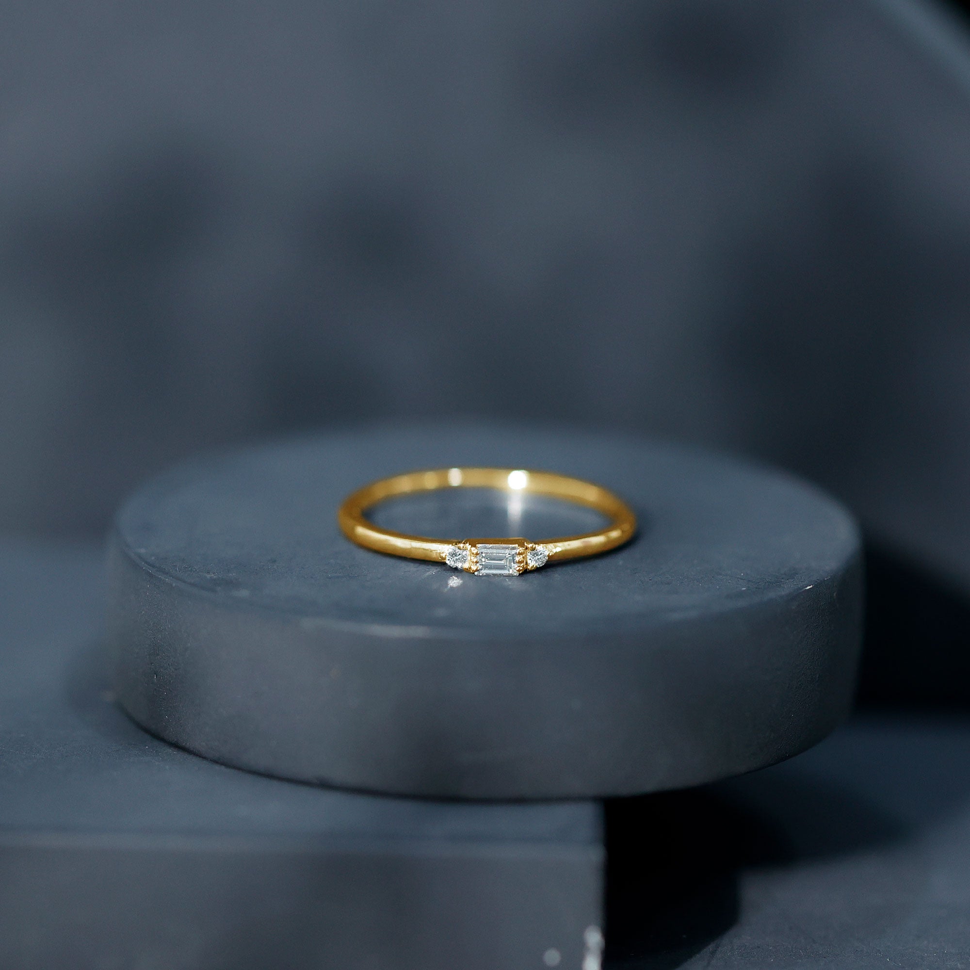 Minimalist Baguette and Round Diamond Promise Ring Natural - ( HI-SI ) - Rosec Jewels
