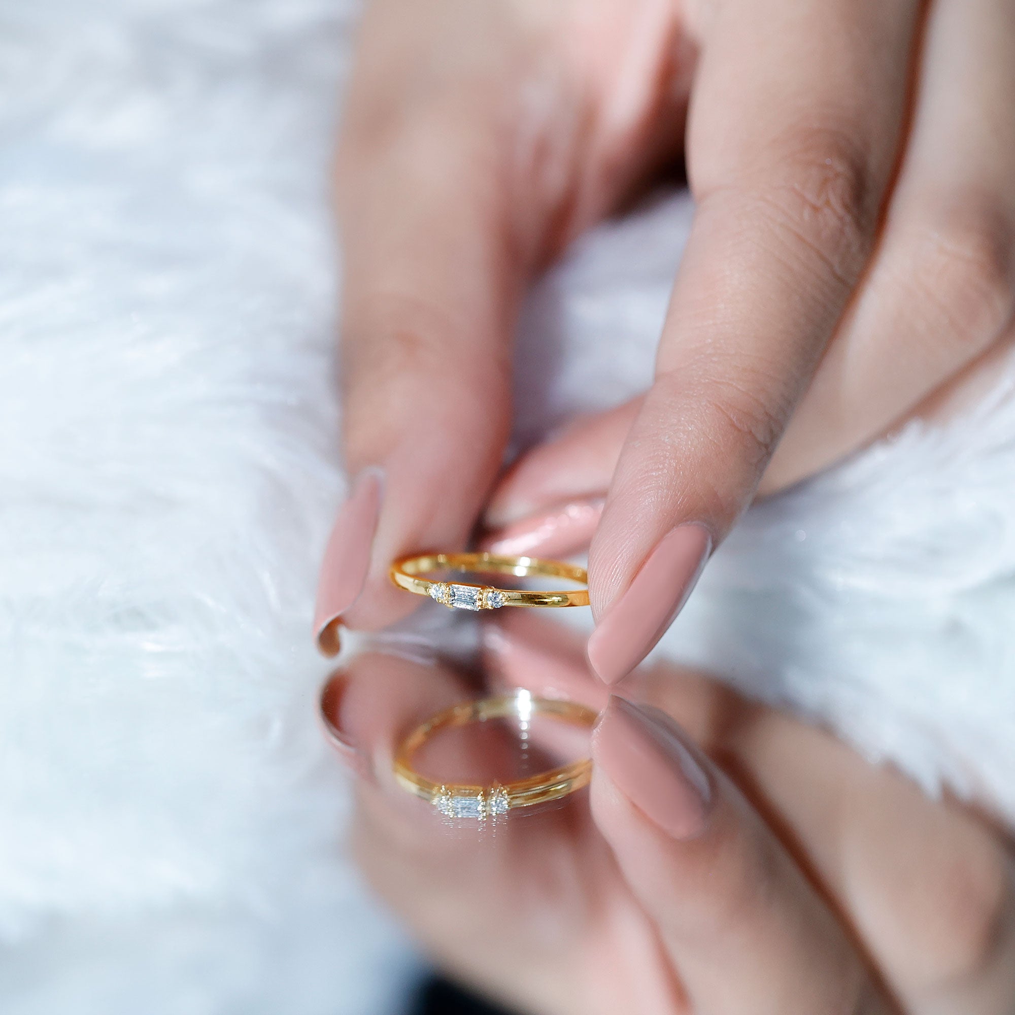 Minimalist Baguette and Round Diamond Promise Ring Natural - ( HI-SI ) - Rosec Jewels