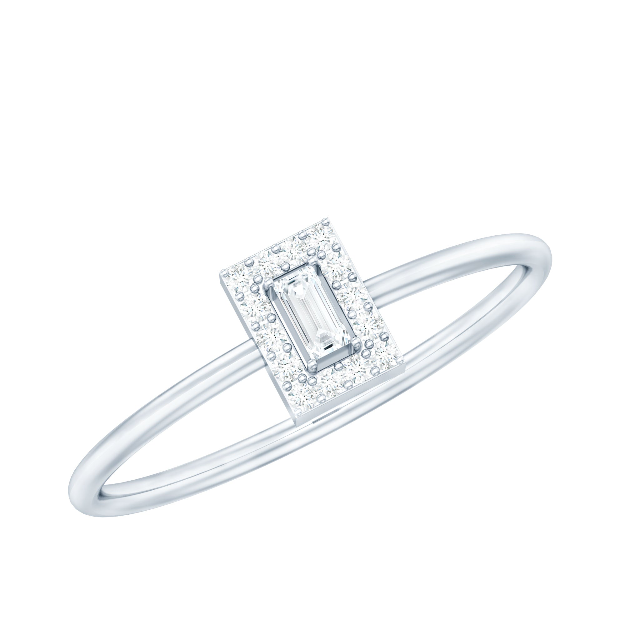 Baguette Cut Diamond Halo Promise Ring with Certificate Natural - ( HI-SI ) - Rosec Jewels