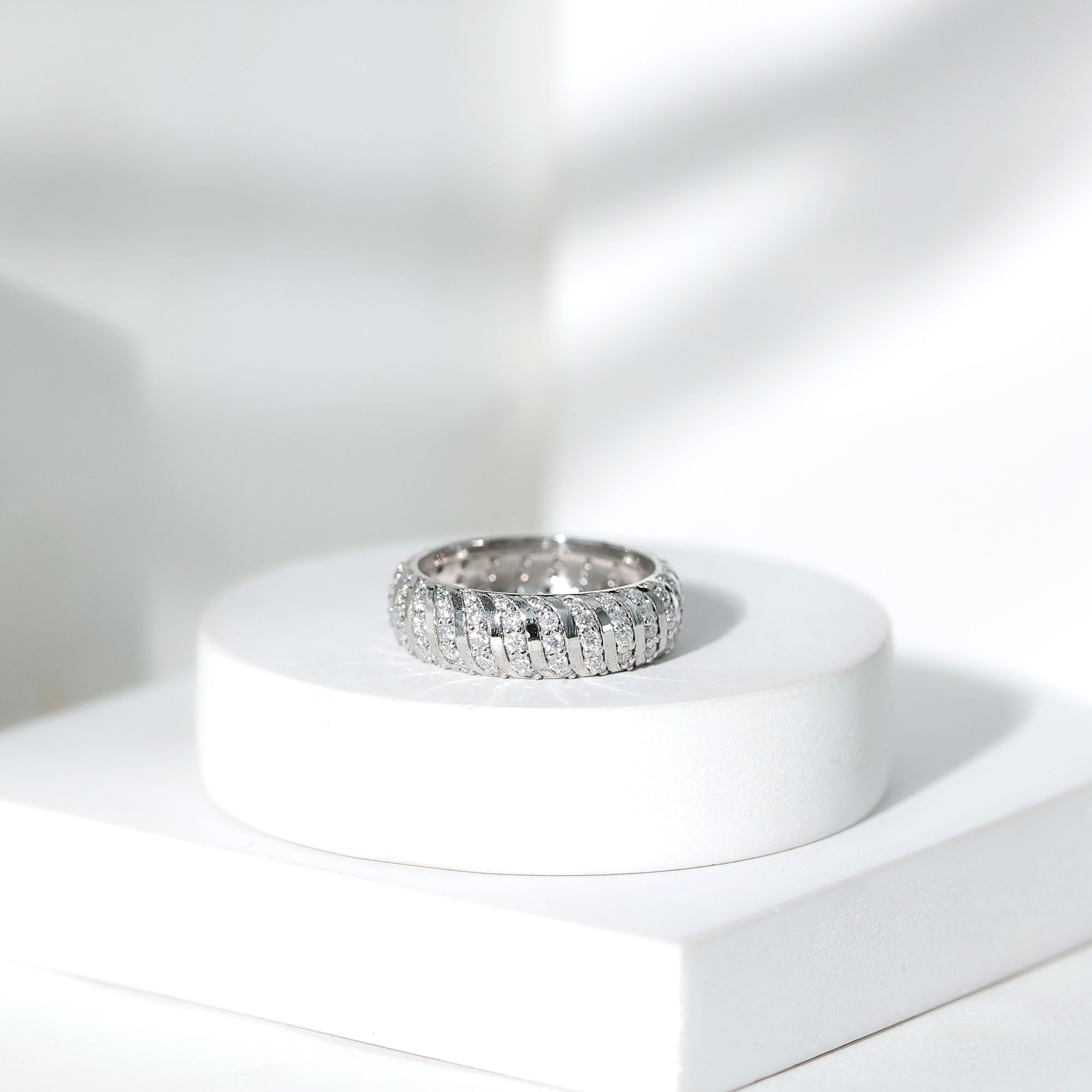 Pave Set Certified Moissanite Wedding Anniversary Band D-VS1 - Rosec Jewels