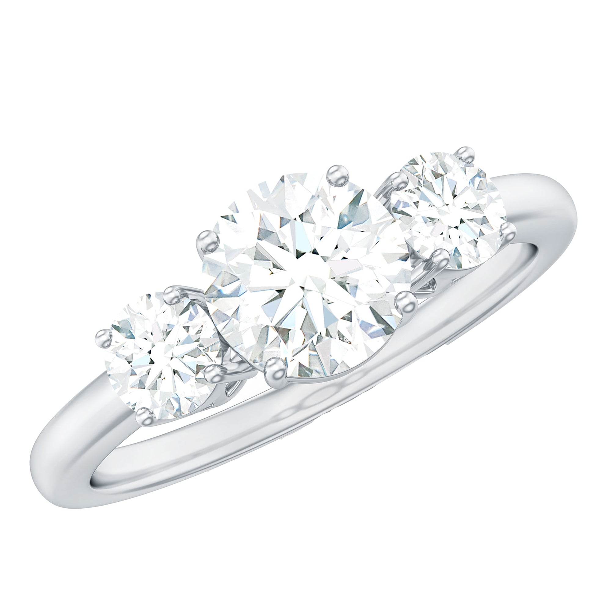 Round Cut Certified Moissanite Three Stone Engagement Ring for Women