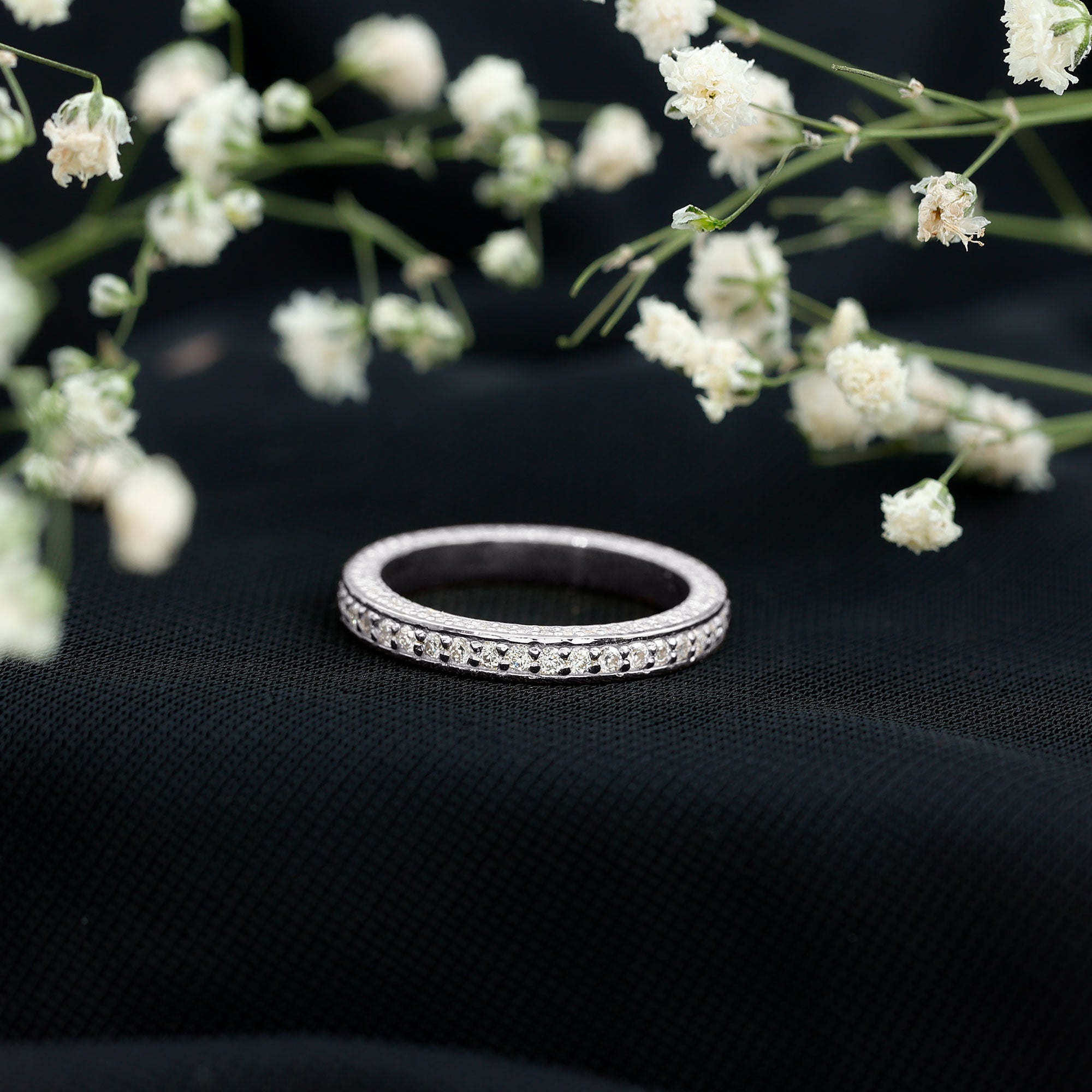 Round Cut Moissanite Full Eternity Wedding Band Ring D-VS1 - Rosec Jewels