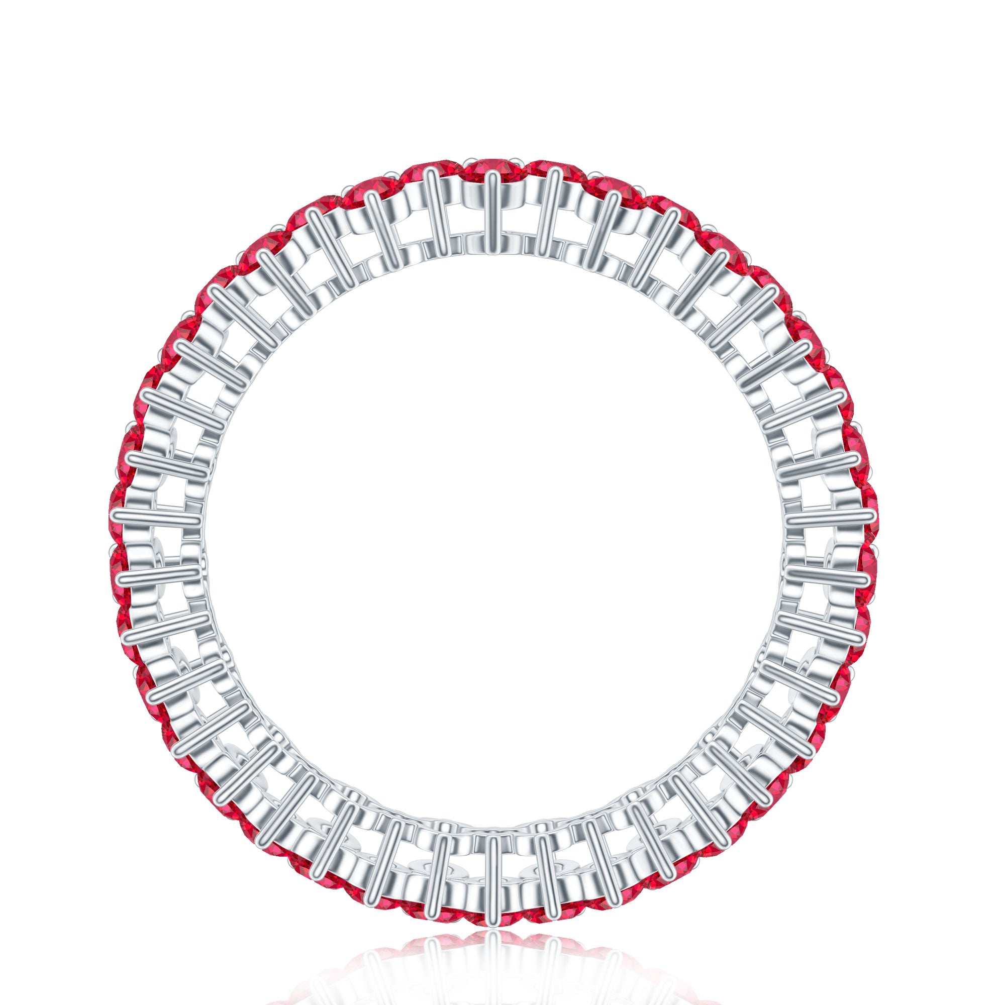 Round Lab Created Ruby Cluster Eternity Ring in Prong Setting AAAA - Rosec Jewels