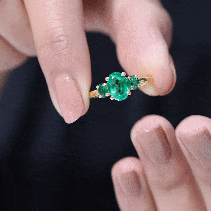 AAAA Quality Oval Cut Lab Created Emerald Three Stone Ring for Women AAAA - Rosec Jewels