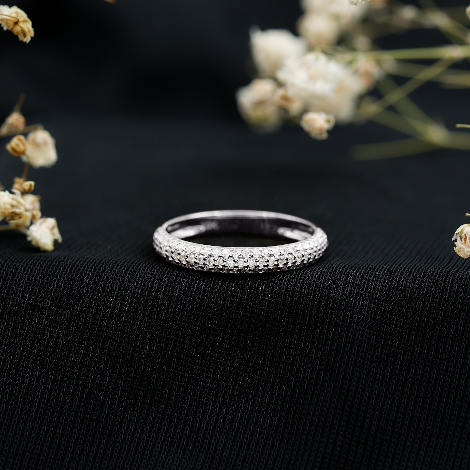 Brilliant Cut Round Moissanite Band Ring For Women D-VS1 - Rosec Jewels