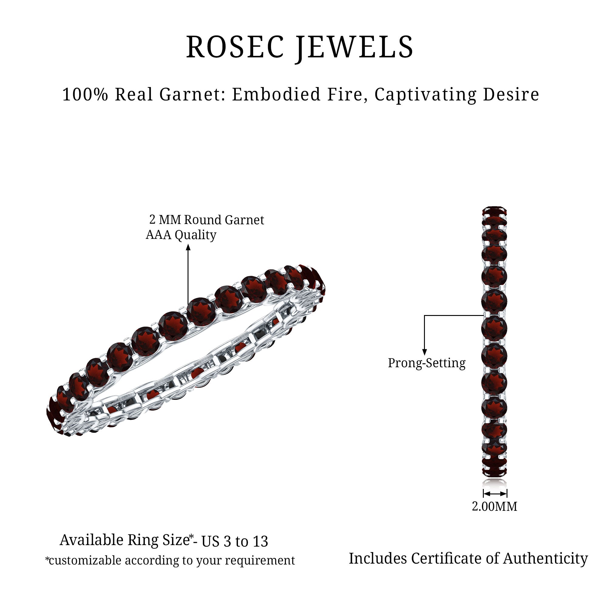 Certified Real Garnet Eternity Ring for Anniversary AAA - Rosec Jewels