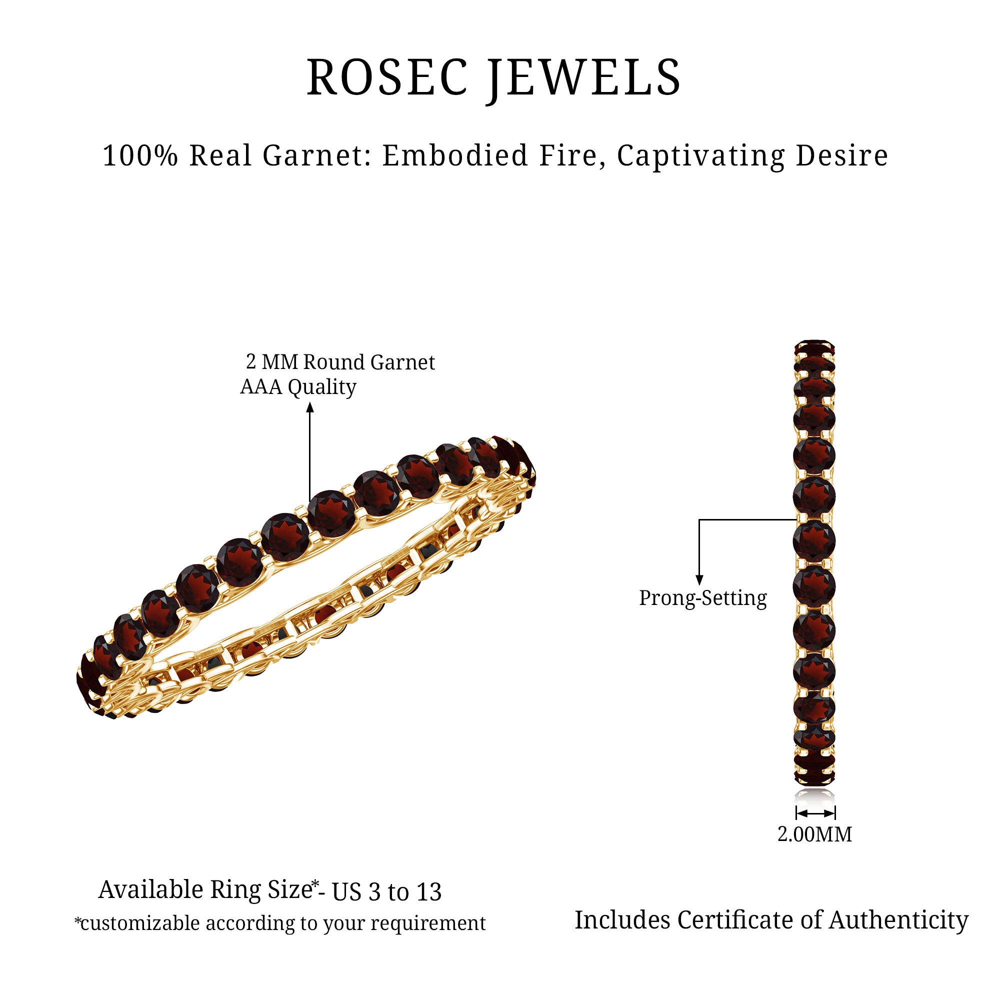 Certified Real Garnet Eternity Ring for Anniversary AAA - Rosec Jewels