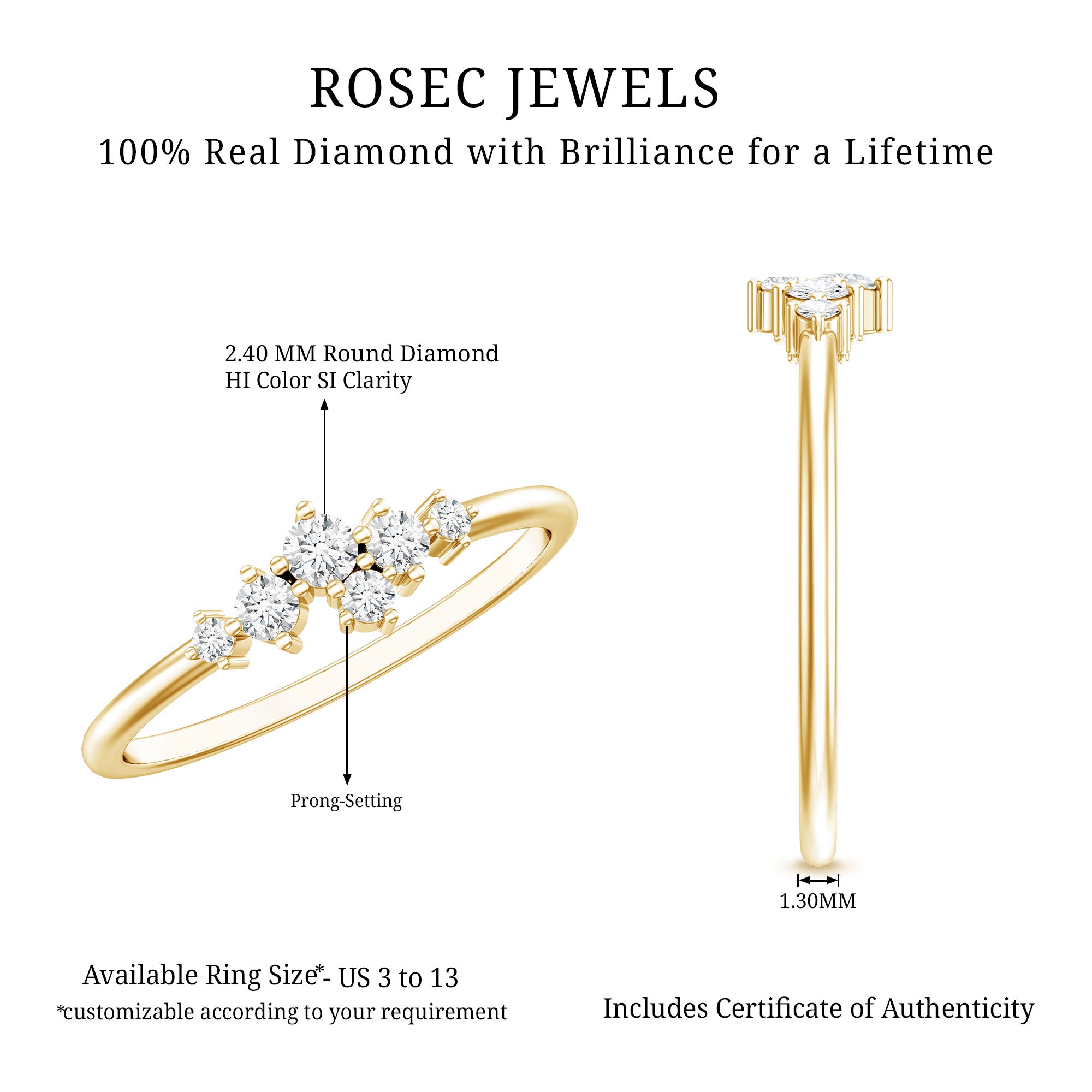 Certified Diamond Cluster Promise Ring in Prong Setting Natural - ( HI-SI ) - Rosec Jewels