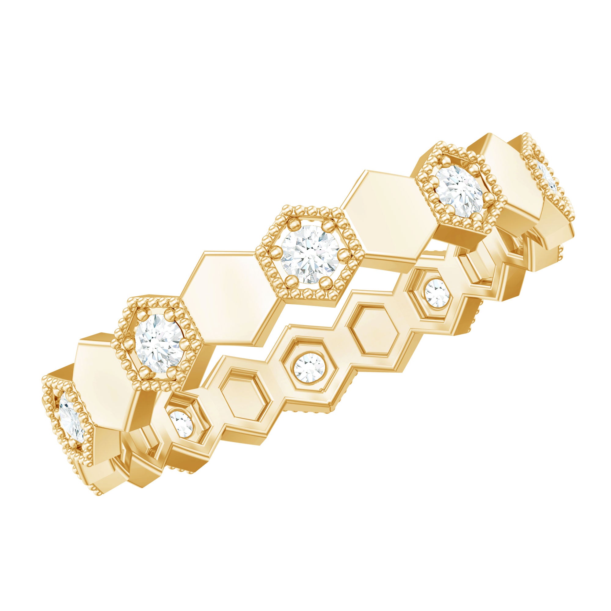 Certified Diamond Geometric Band Ring Natural - ( HI-SI ) - Rosec Jewels