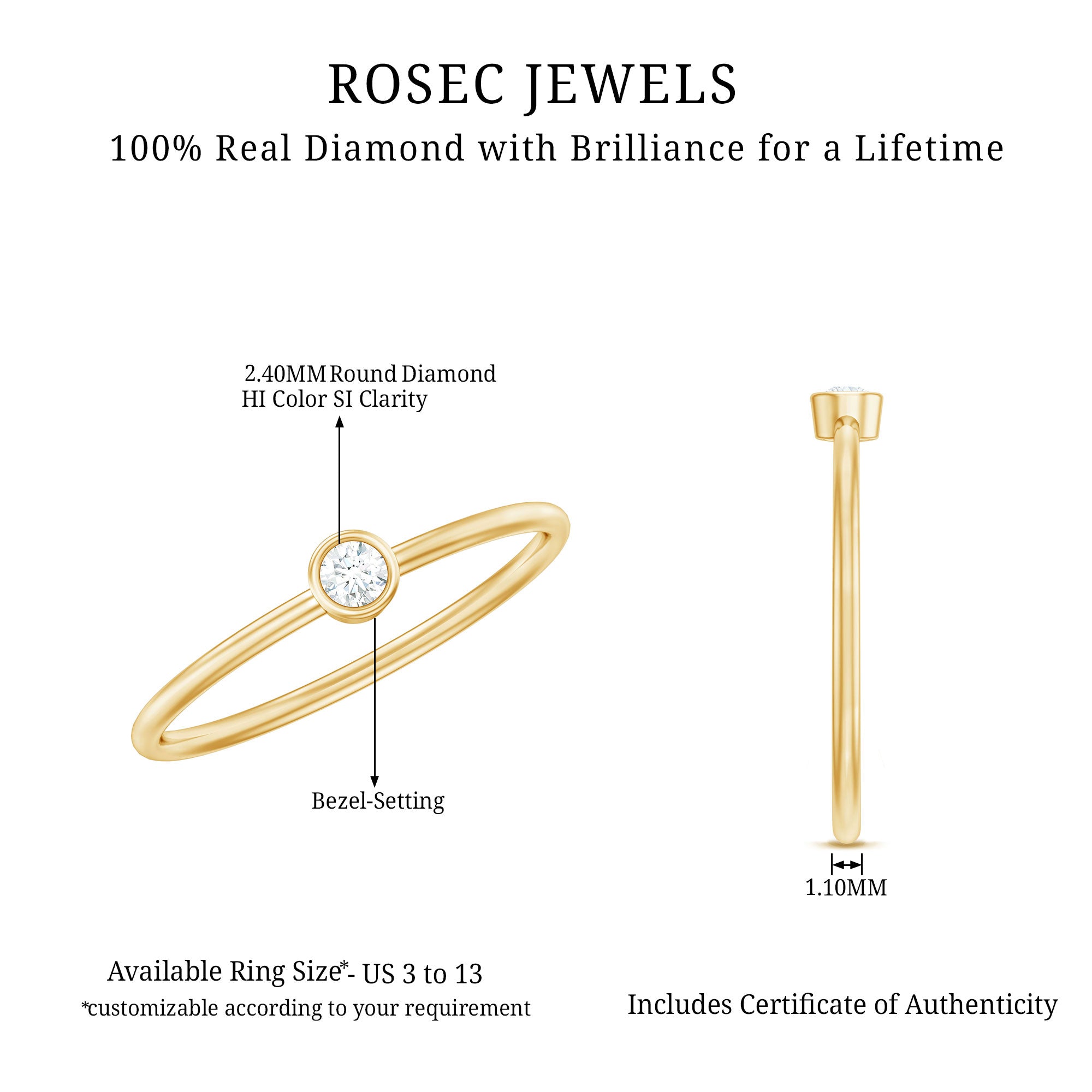 Natural Diamond Dainty Promise Ring in Bezel Setting Natural - ( HI-SI ) - Rosec Jewels
