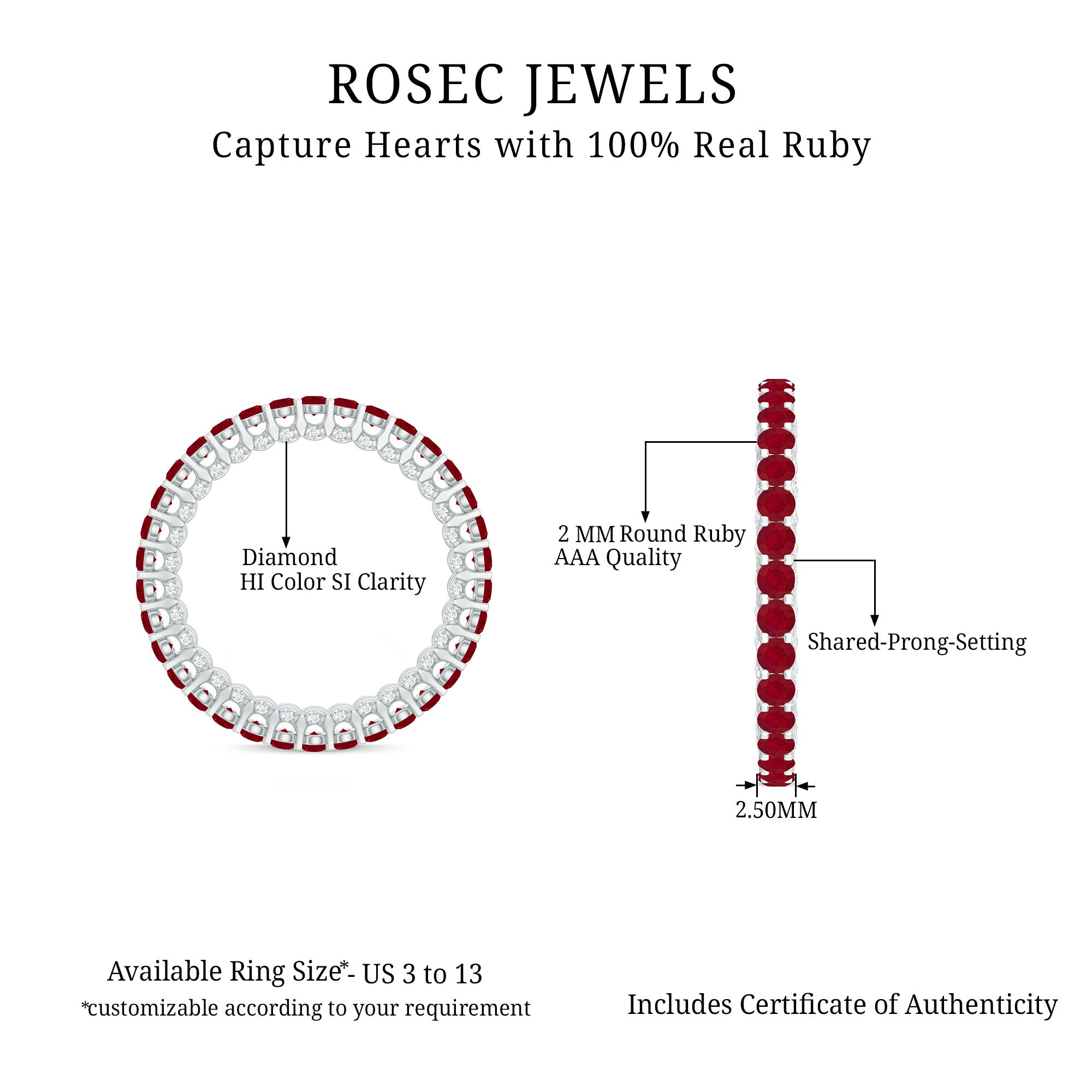 Natural Ruby Full Eternity Ring with Diamond for Women AAA - Rosec Jewels