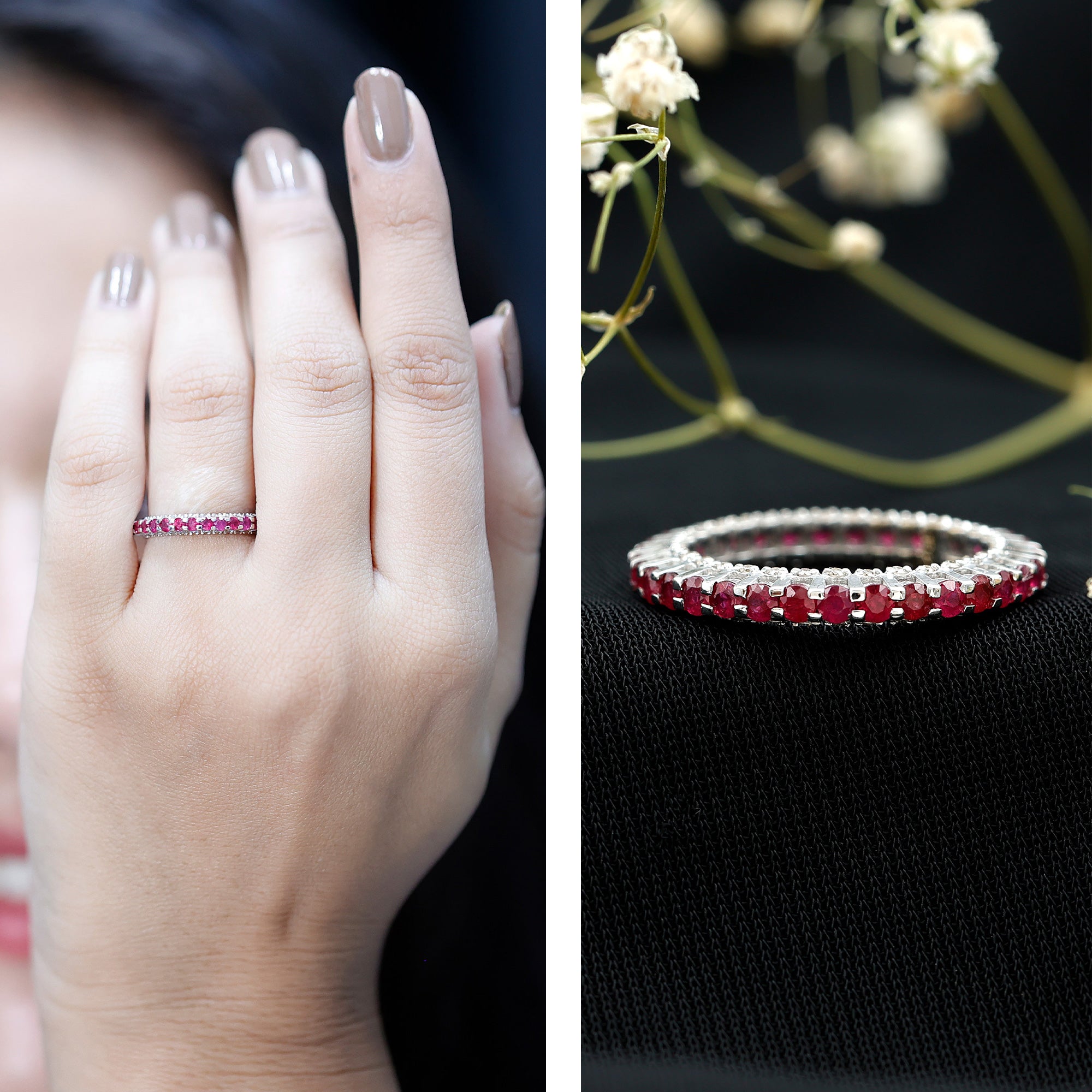 Natural Ruby Full Eternity Ring with Diamond for Women AAA - Rosec Jewels