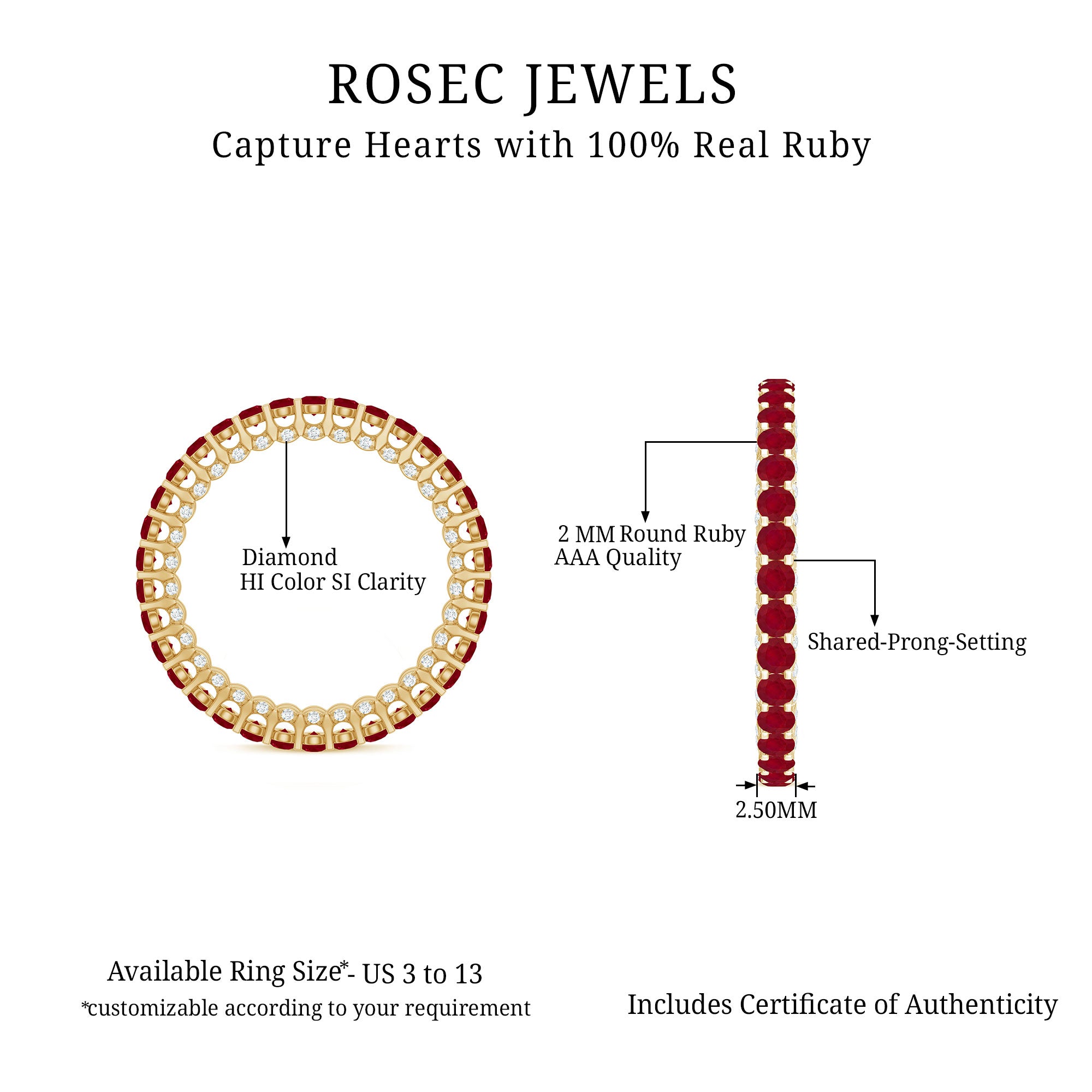 Natural Ruby Full Eternity Ring with Diamond for Women AAA - Rosec Jewels