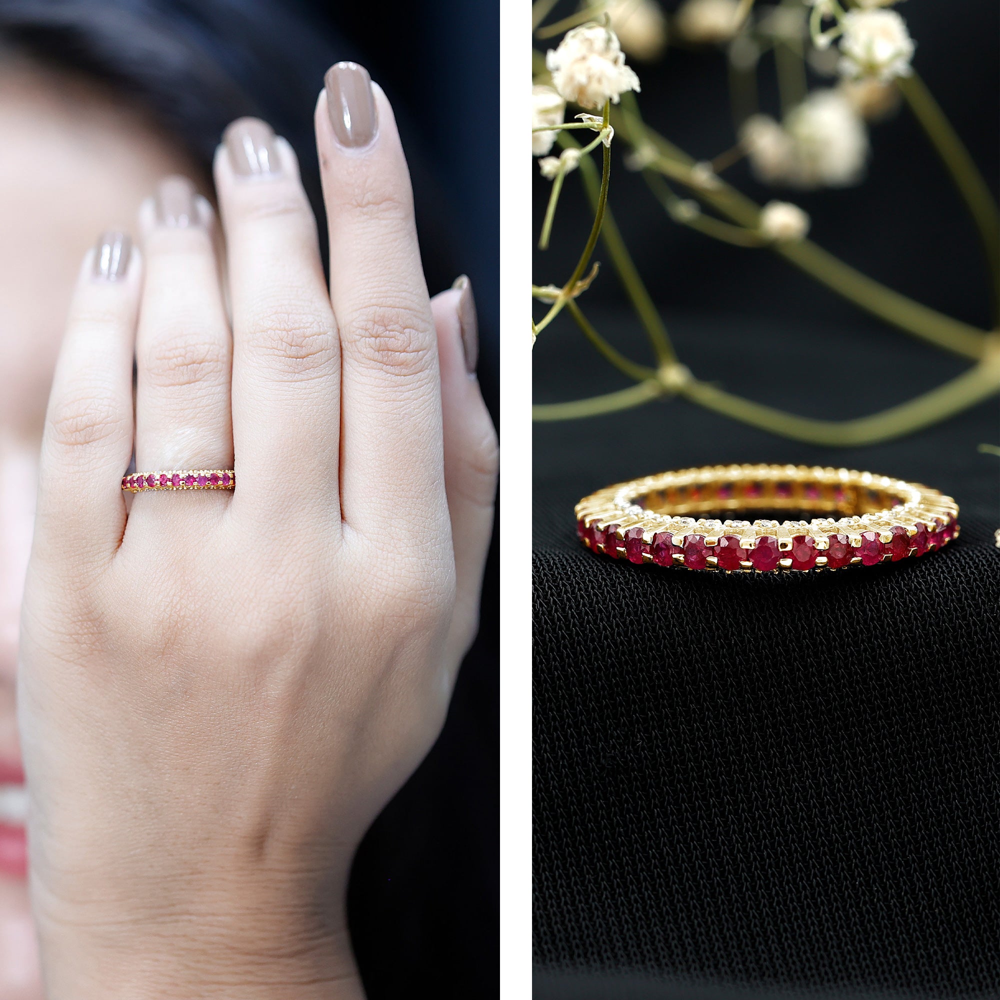 Natural Ruby Full Eternity Ring with Diamond for Women AAA - Rosec Jewels
