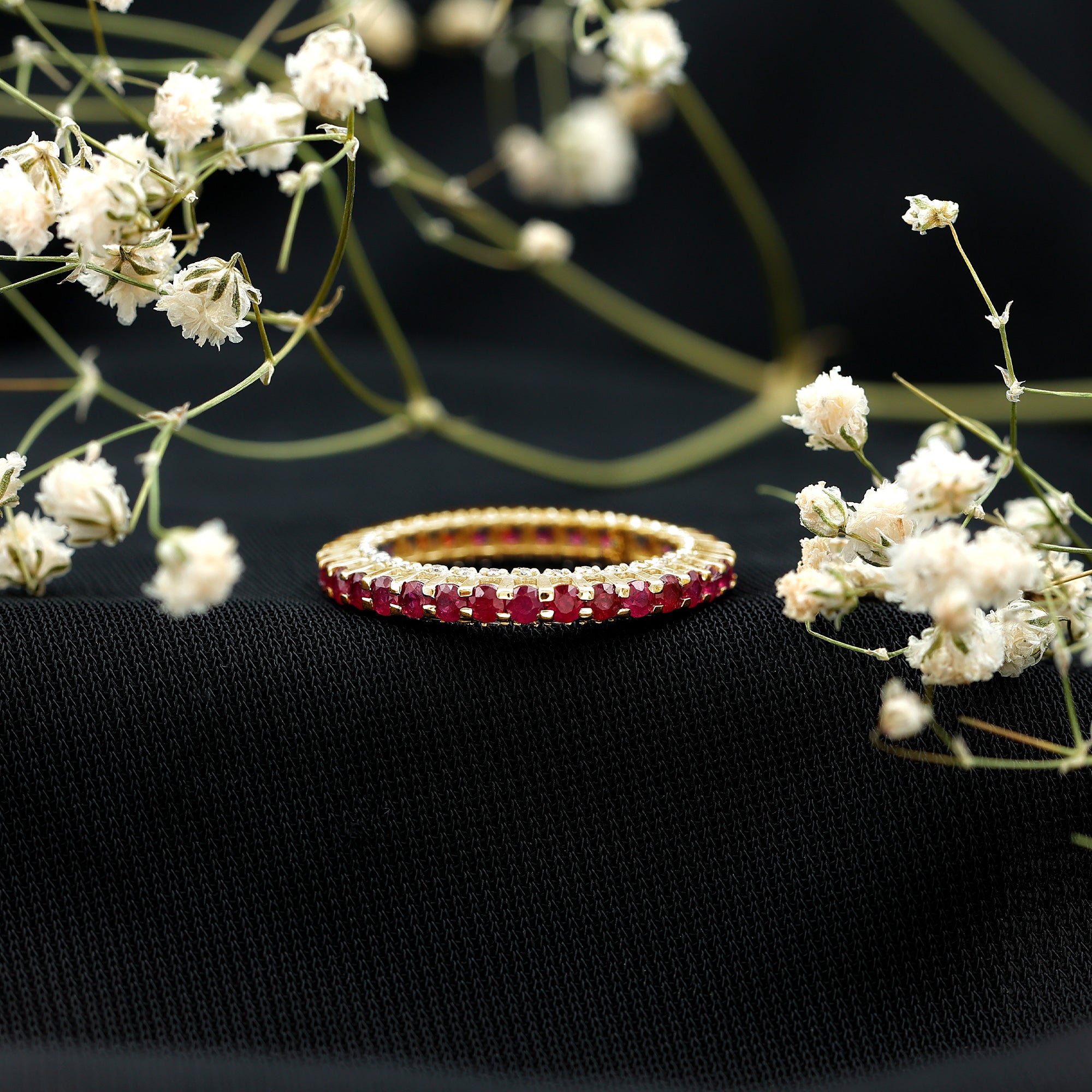 Natural Ruby Full Eternity Ring with Diamond for Women AAA - Rosec Jewels
