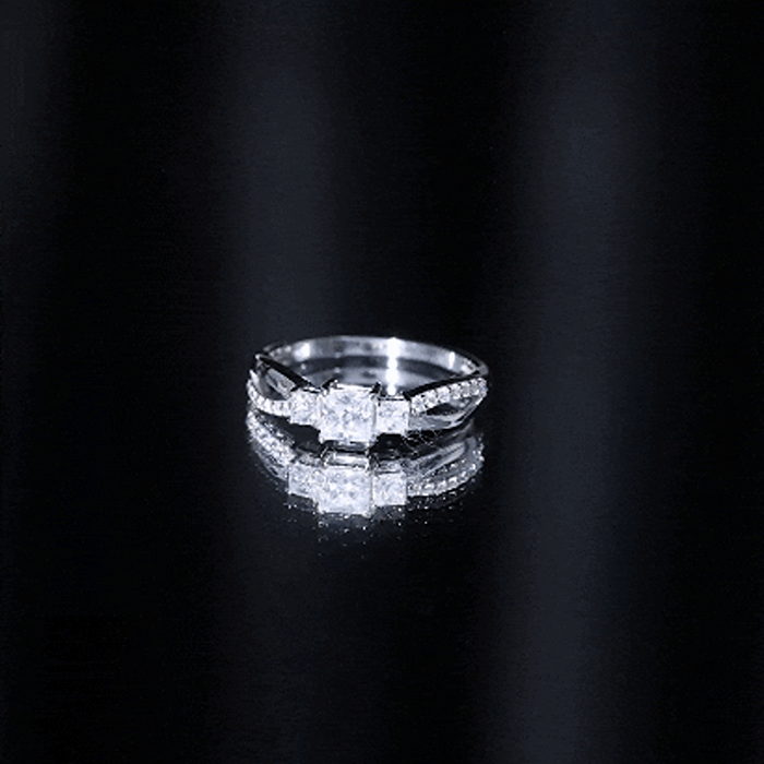 Rosec Jewels-Princess Cut Moissanite Three Stone Engagement Ring
