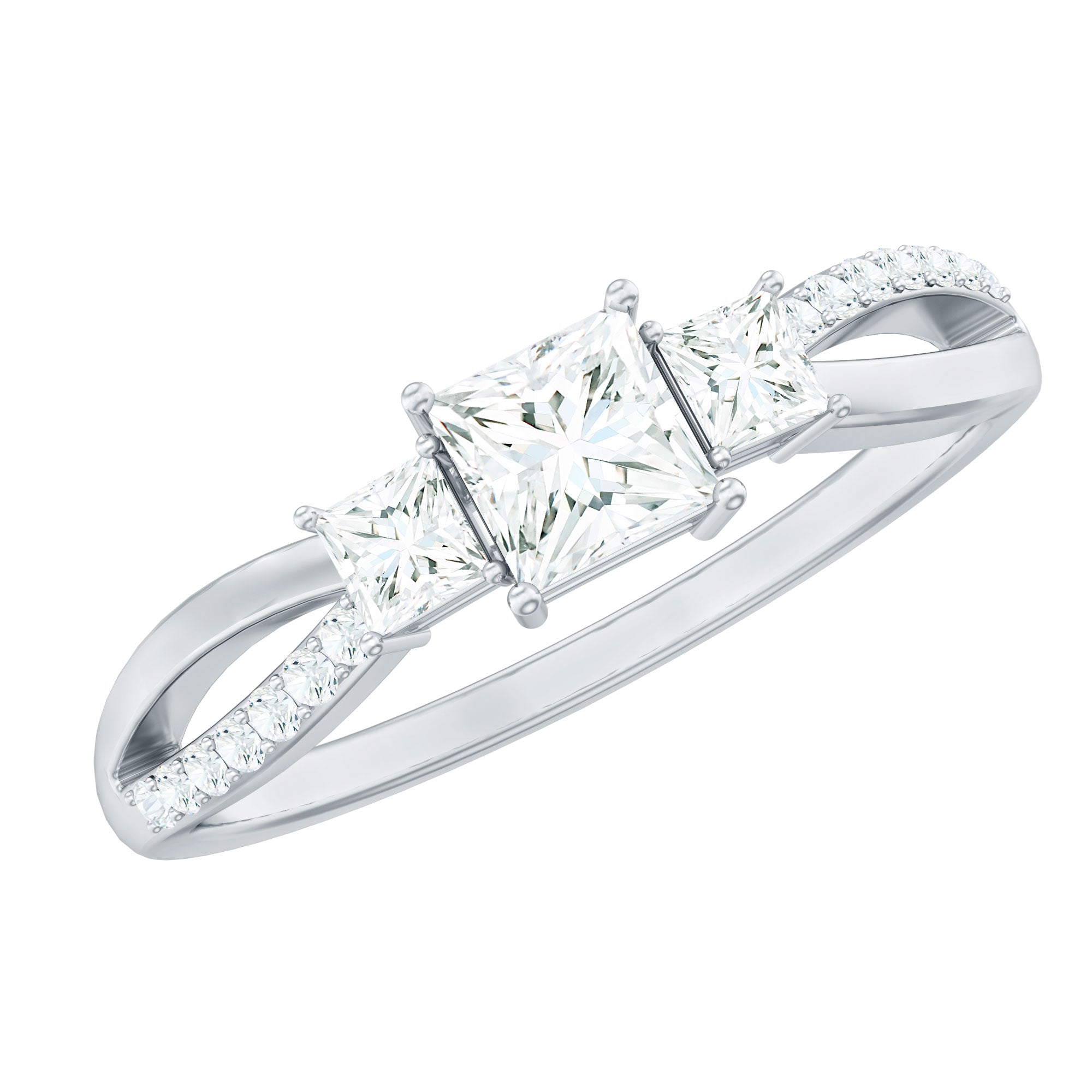 3/4 CT Princess Cut Three Stone Moissanite Engagement Ring