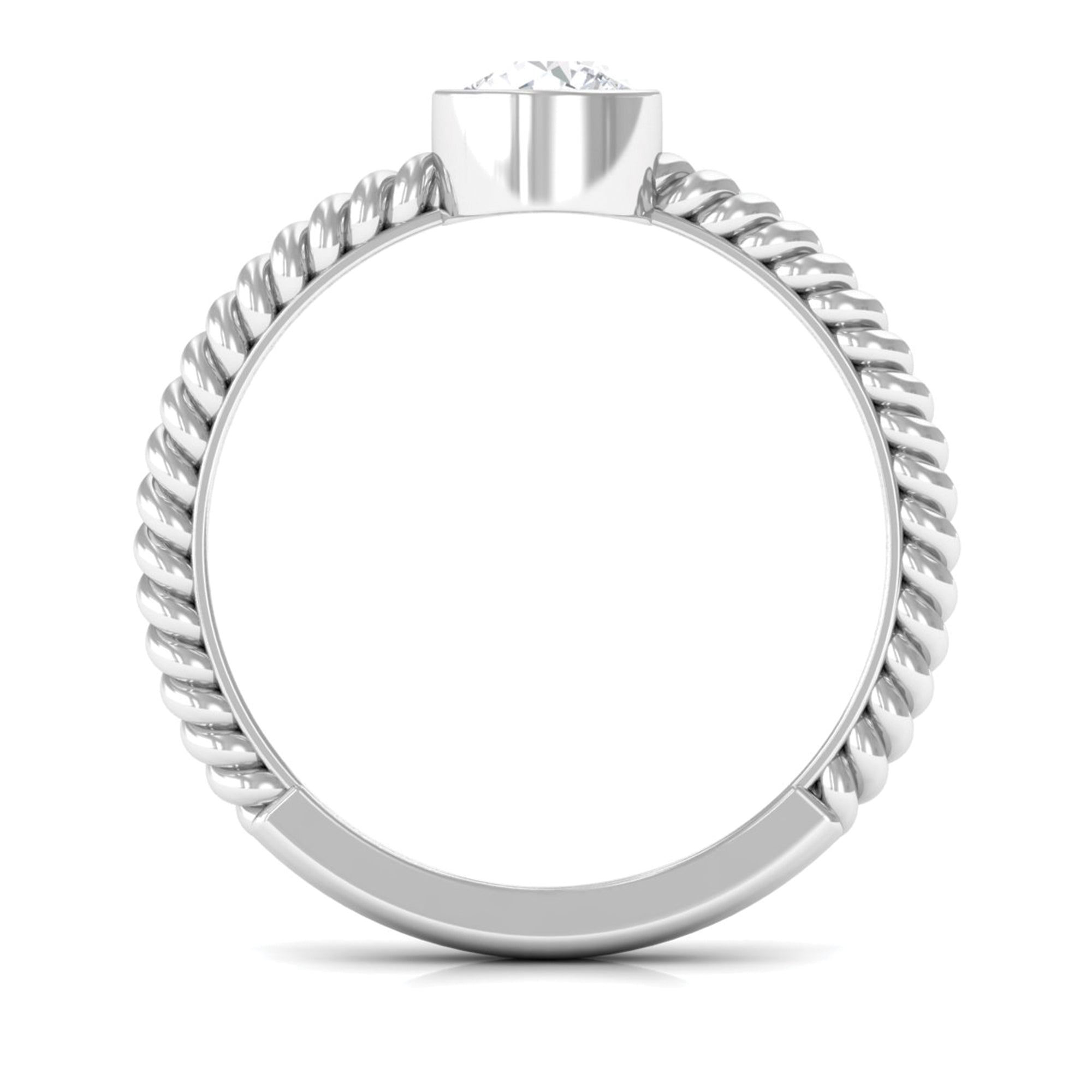 1/2 CT Bezel Set Zircon Solitaire Minimal Ring with Twisted Rope Details AAAA - Rosec Jewels