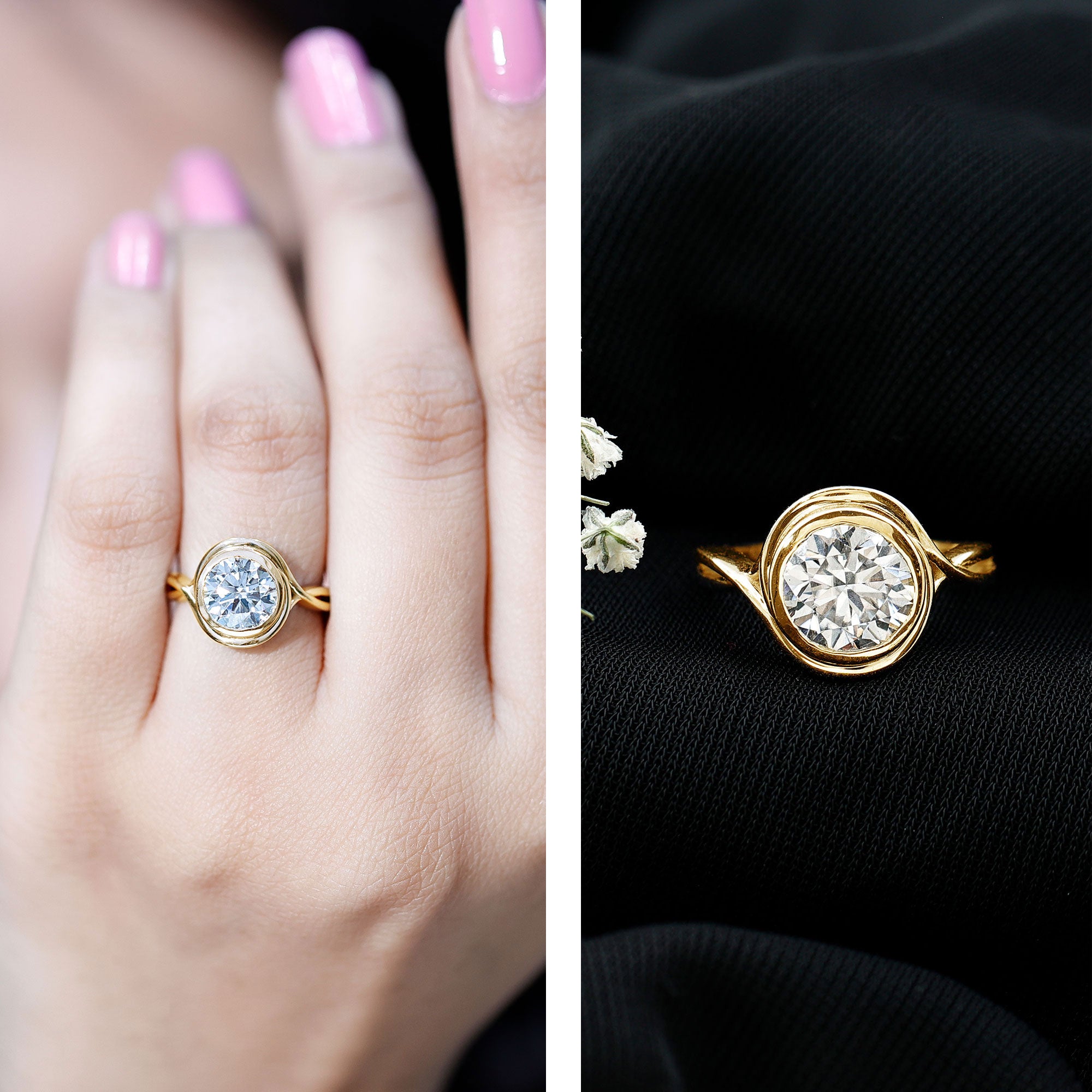 Rosec Jewels-Certified Moissanite Bezel Set Engagement Ring with Crossover Shank