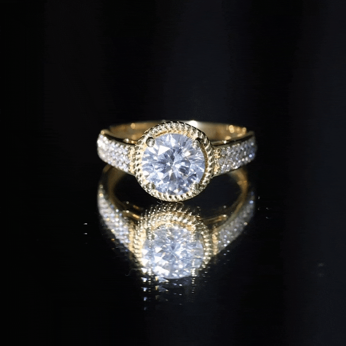 Rosec Jewels-2 Carat Moissanite Round Cut Engagement Ring With Side Stones