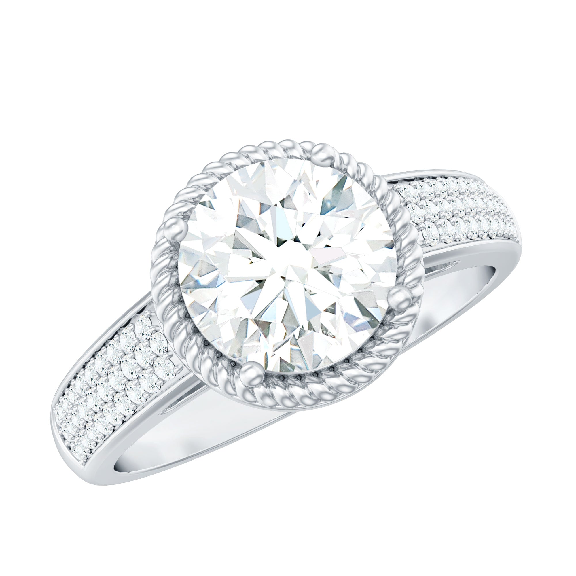 8 MM Moissanite Round Cut Engagement Ring With Side Stones