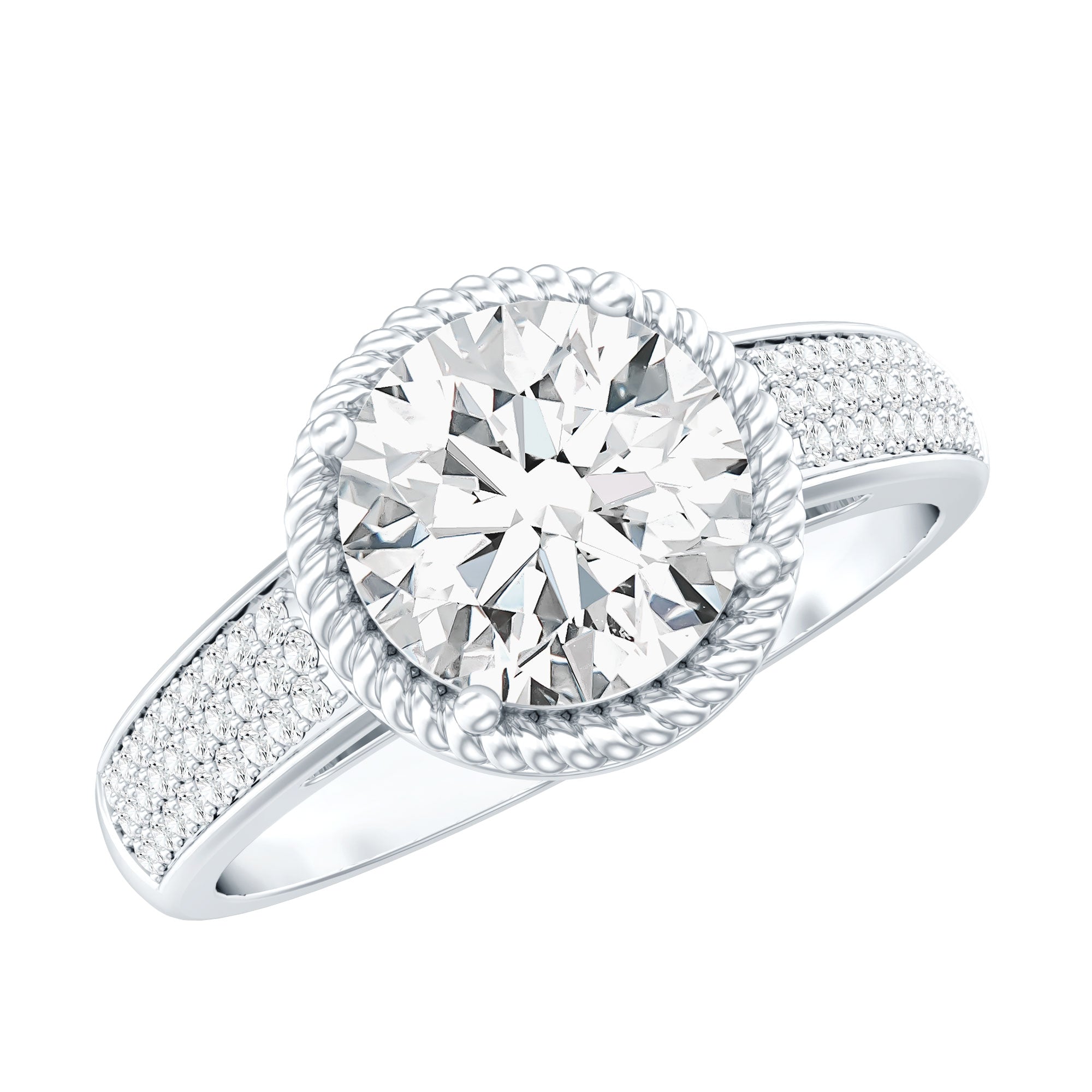 Rosec Jewels-2 Carat Moissanite Round Cut Engagement Ring With Side Stones