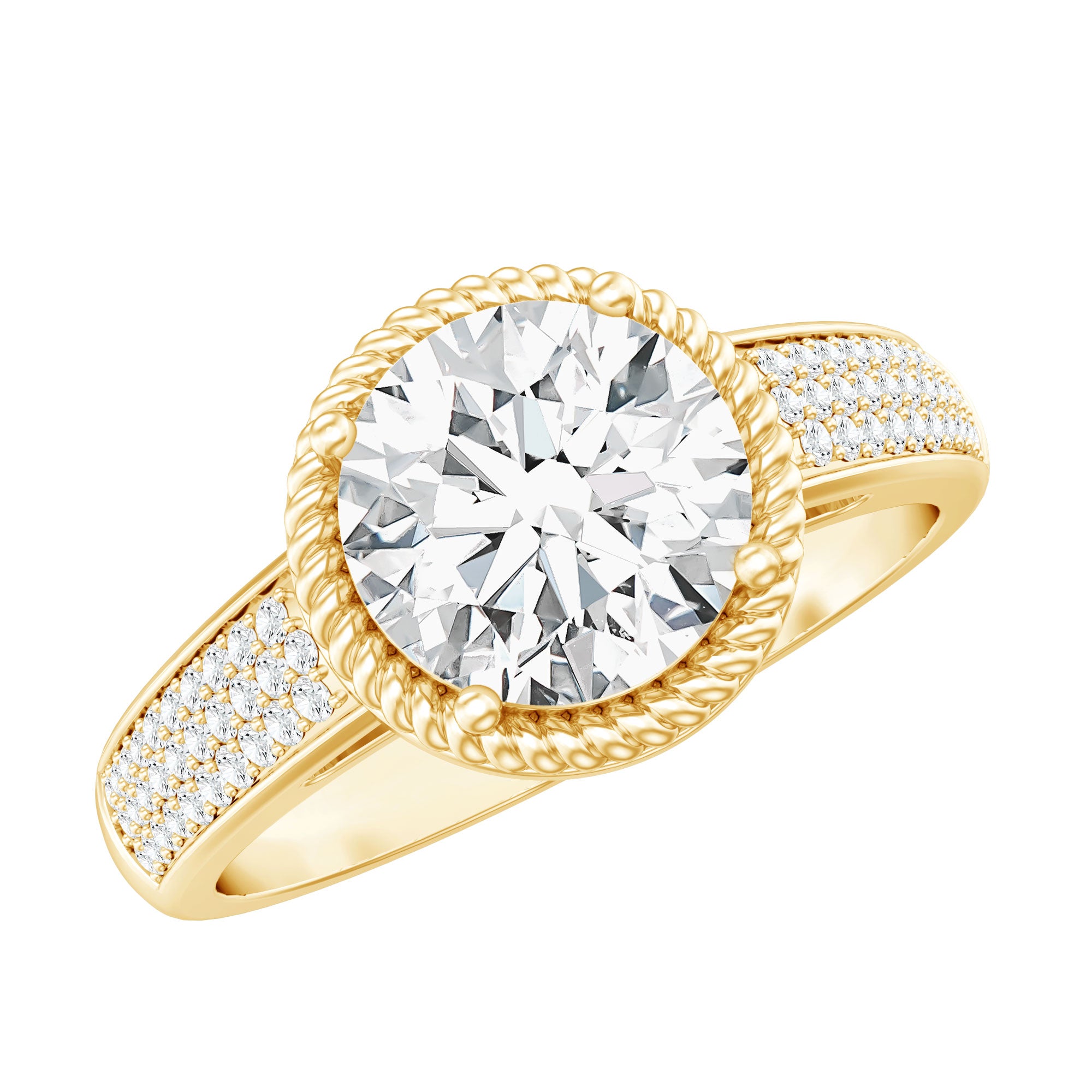Rosec Jewels-2 Carat Moissanite Round Cut Engagement Ring With Side Stones