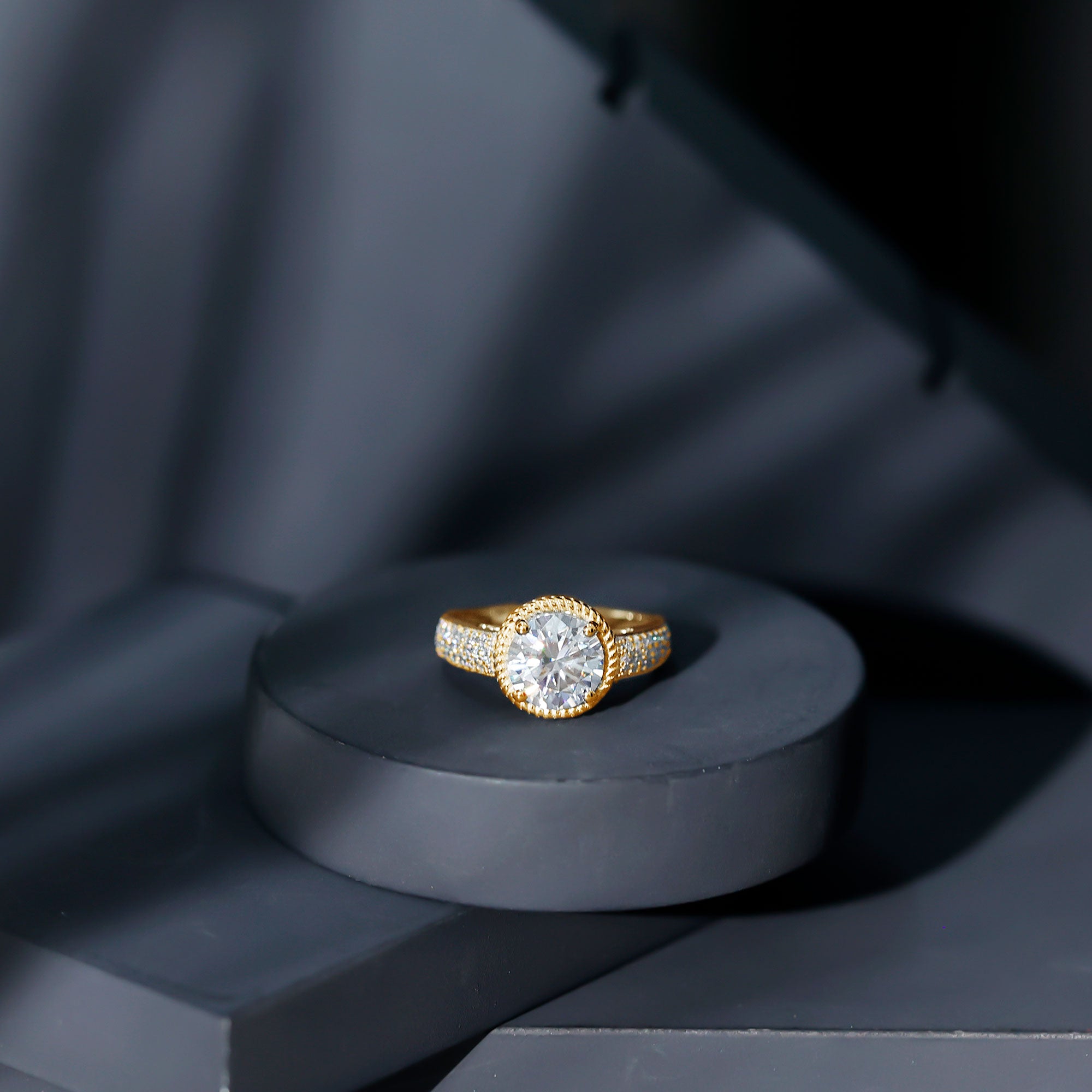 Rosec Jewels-2 Carat Moissanite Round Cut Engagement Ring With Side Stones