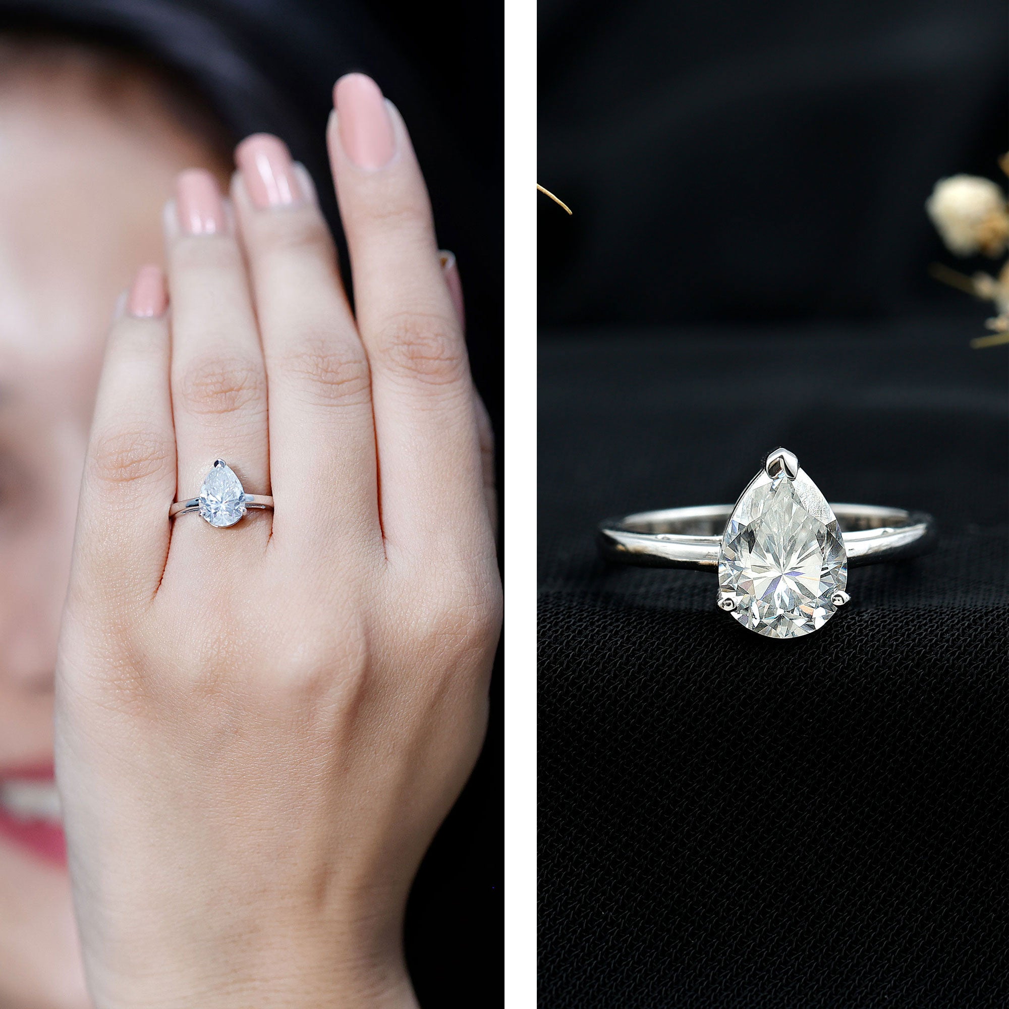 2 CT Moissanite Pear Shaped Engagement Ring for Women D-VS1 - Rosec Jewels
