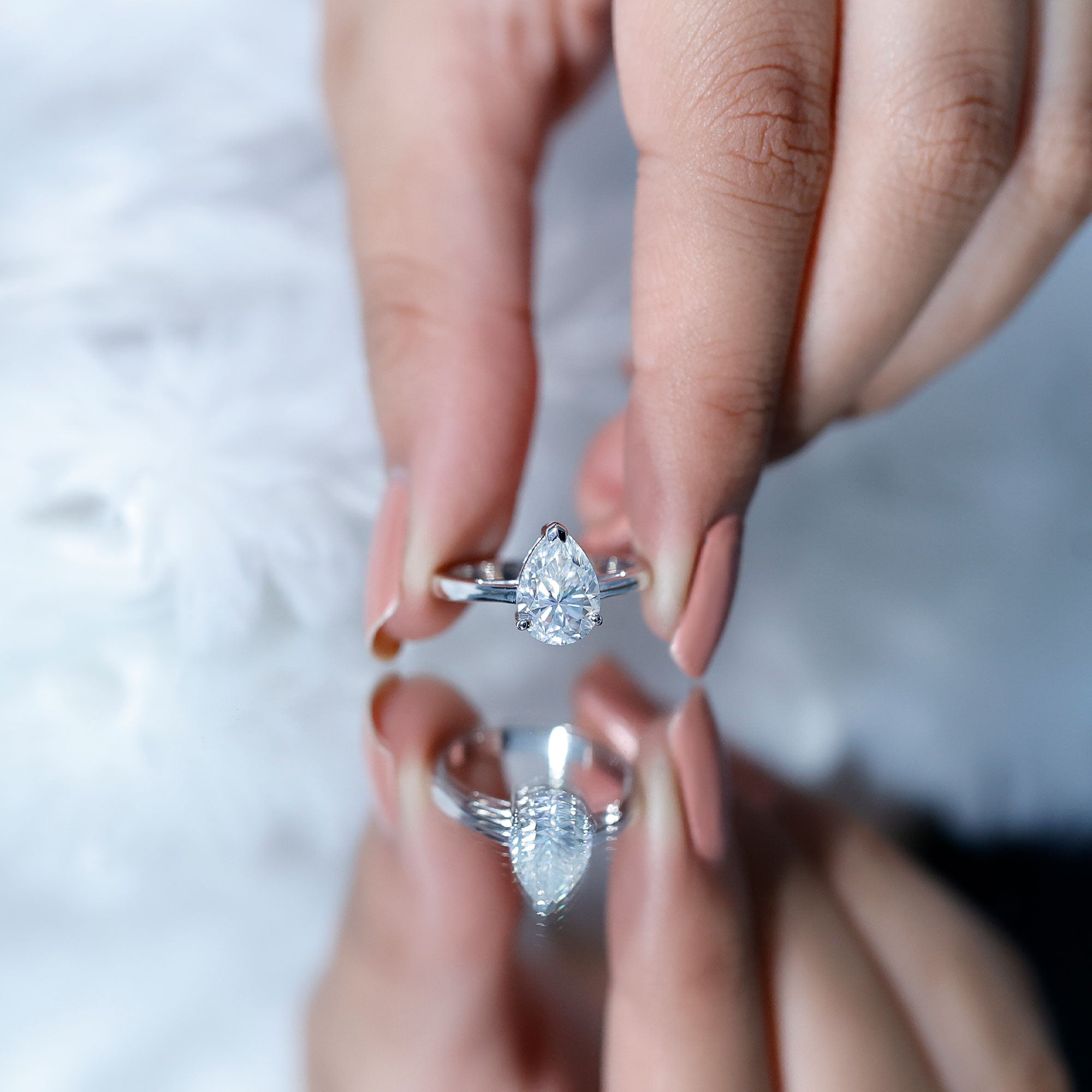 2 CT Moissanite Pear Shaped Engagement Ring for Women D-VS1 - Rosec Jewels
