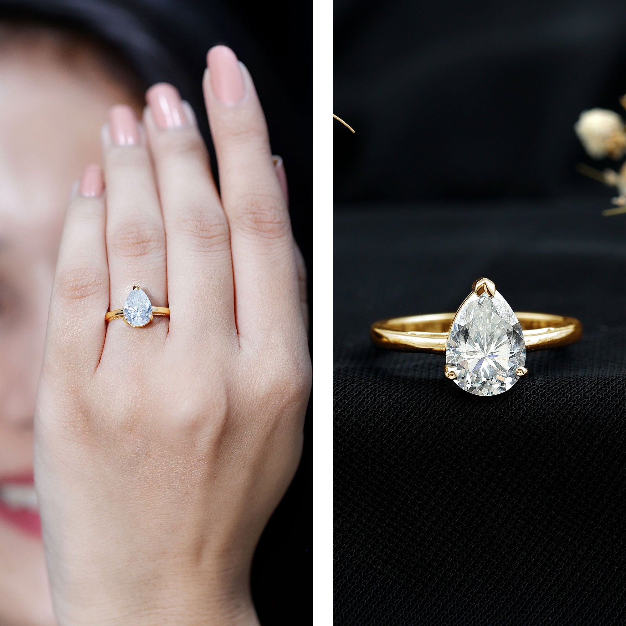 2 CT Moissanite Pear Shaped Engagement Ring for Women D-VS1 - Rosec Jewels
