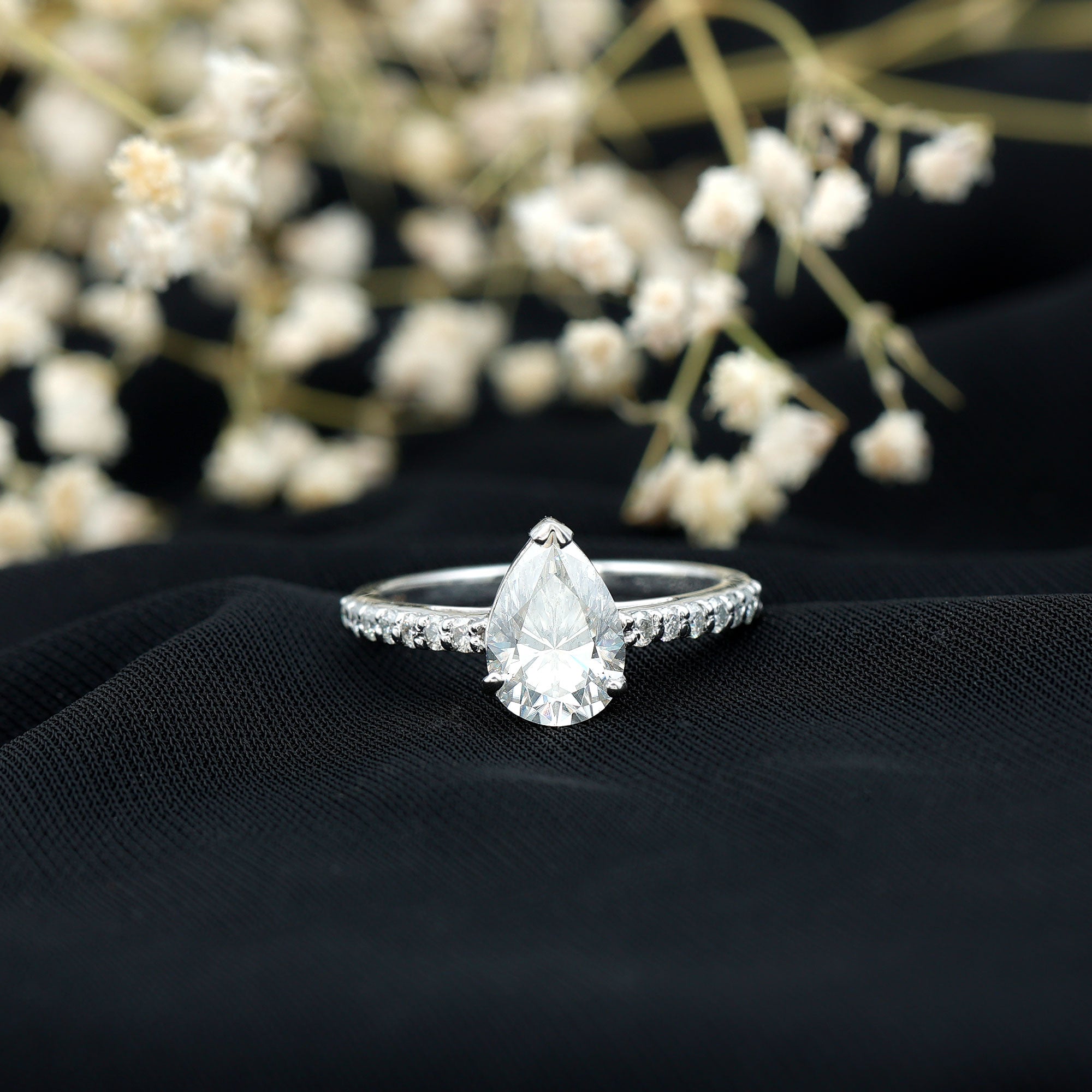 Certified Moissanite Teardrop Engagement Ring D-VS1 - Rosec Jewels