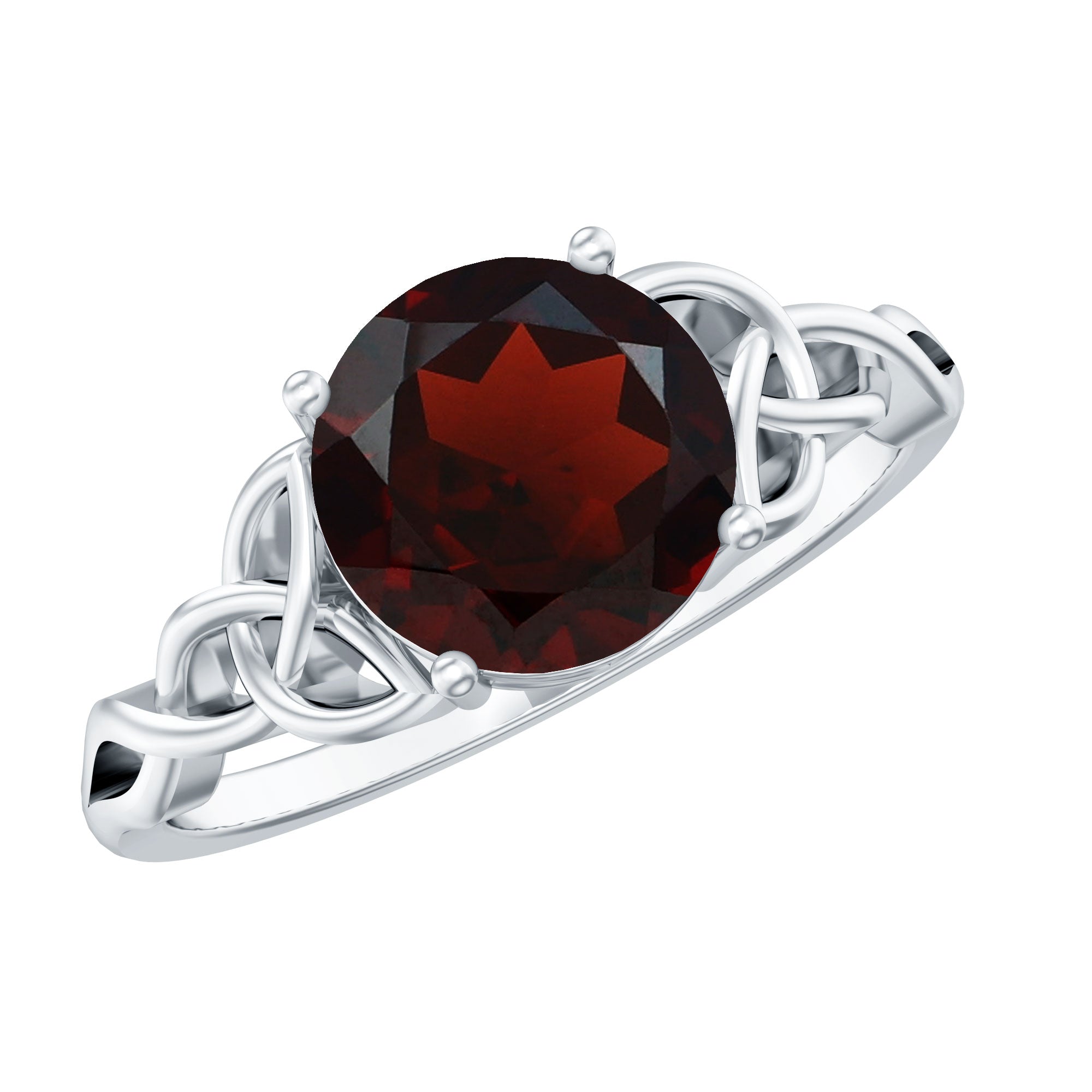 Real 8mm Garnet Solitaire Engagement Ring with Celtic Knot